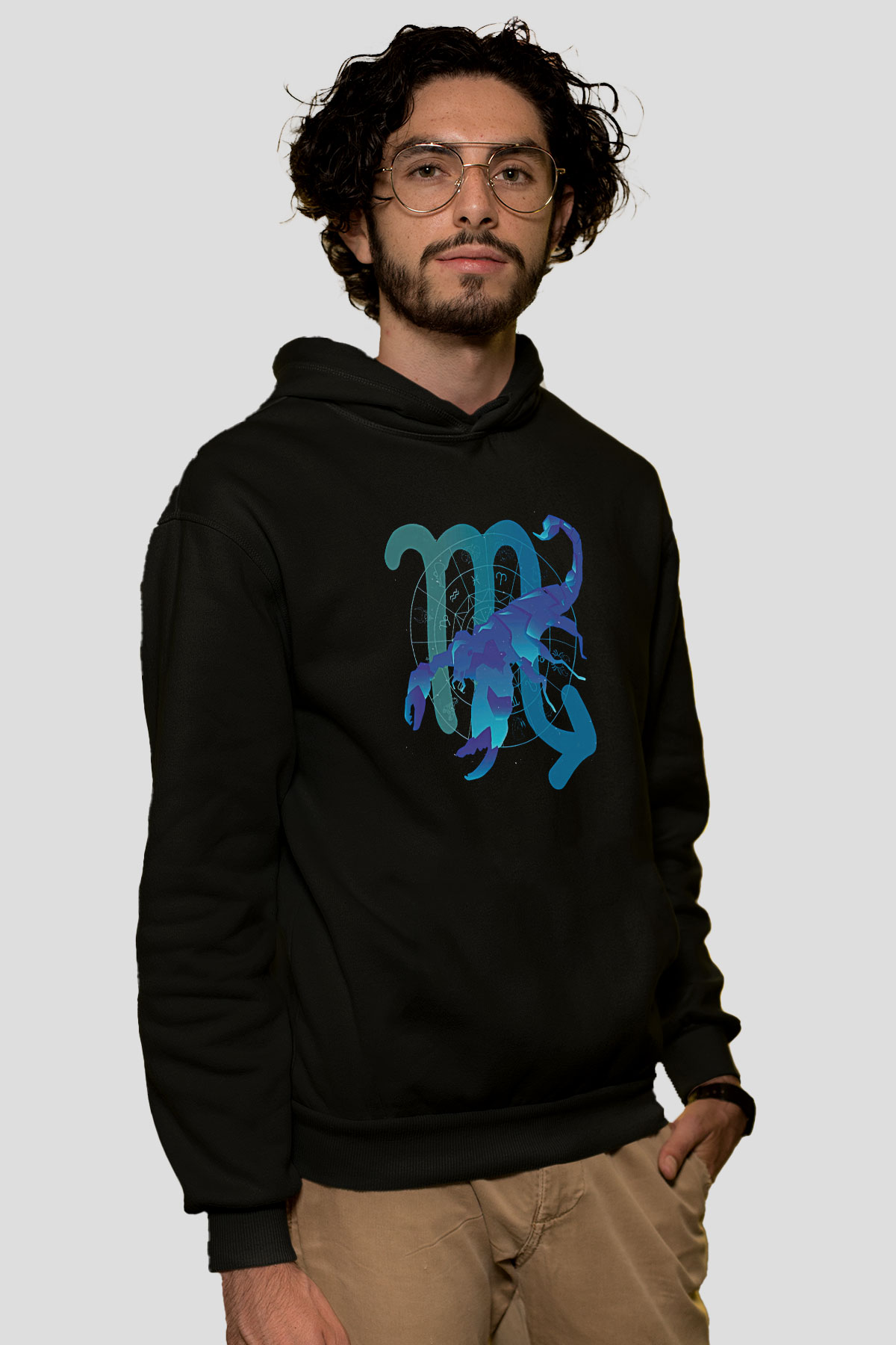 Akrep Burcu Baskılı Unisex Siyah Hoodie