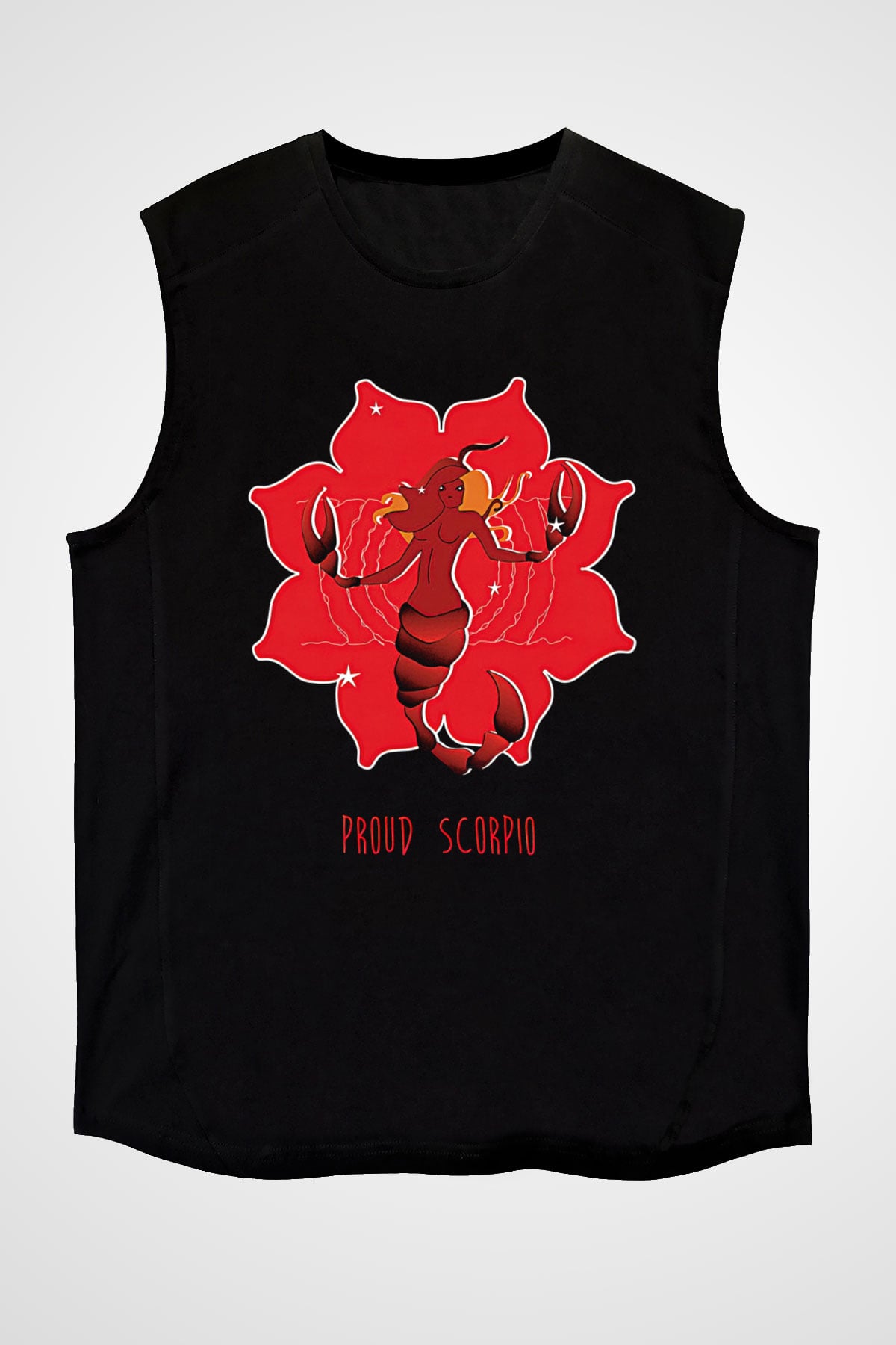Akrep Burcu Baskılı Unisex Siyah Kolsuz Tişört - Tshirt