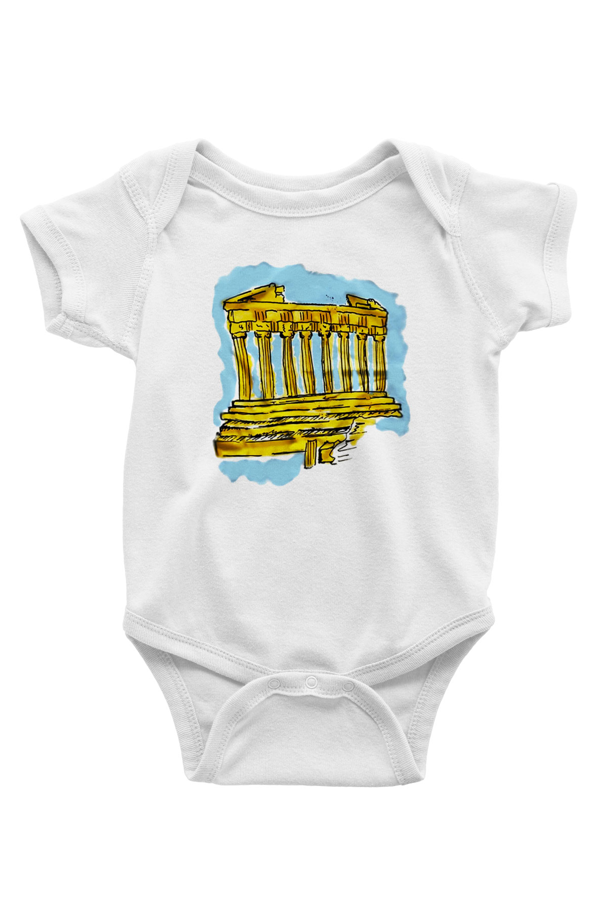 Akropolis Baskılı Beyaz Unisex Bebek Body - Zıbın