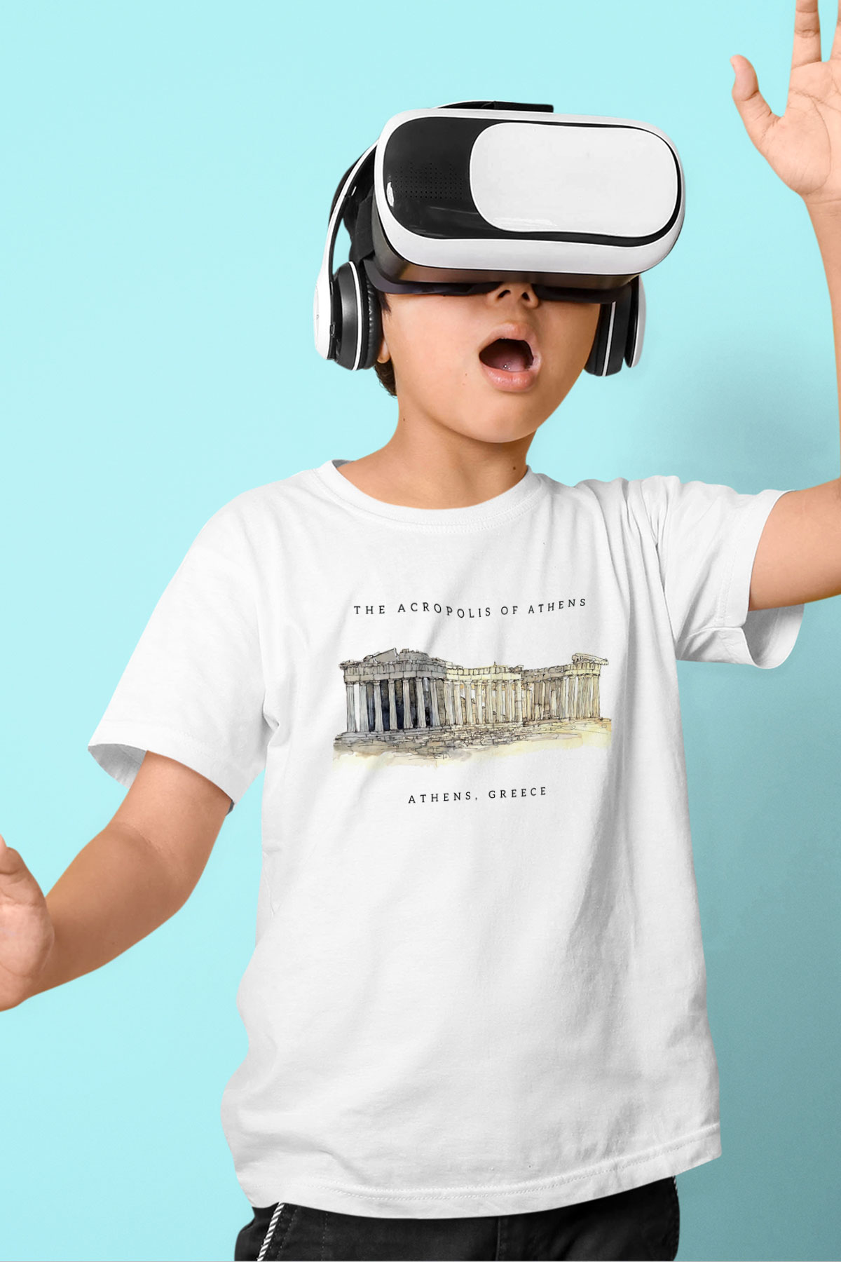 Akropolis Beyaz Unisex Çocuk Tişört