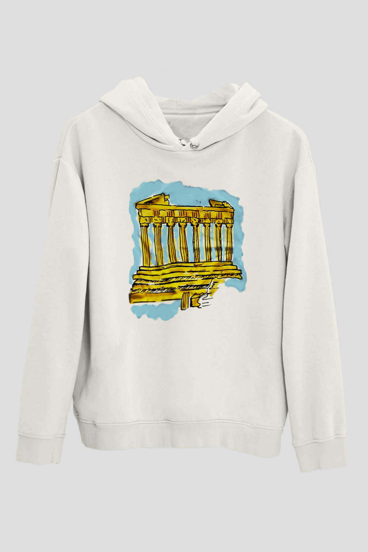 Akropolis Beyaz Unisex Kapşonlu Sweatshirt