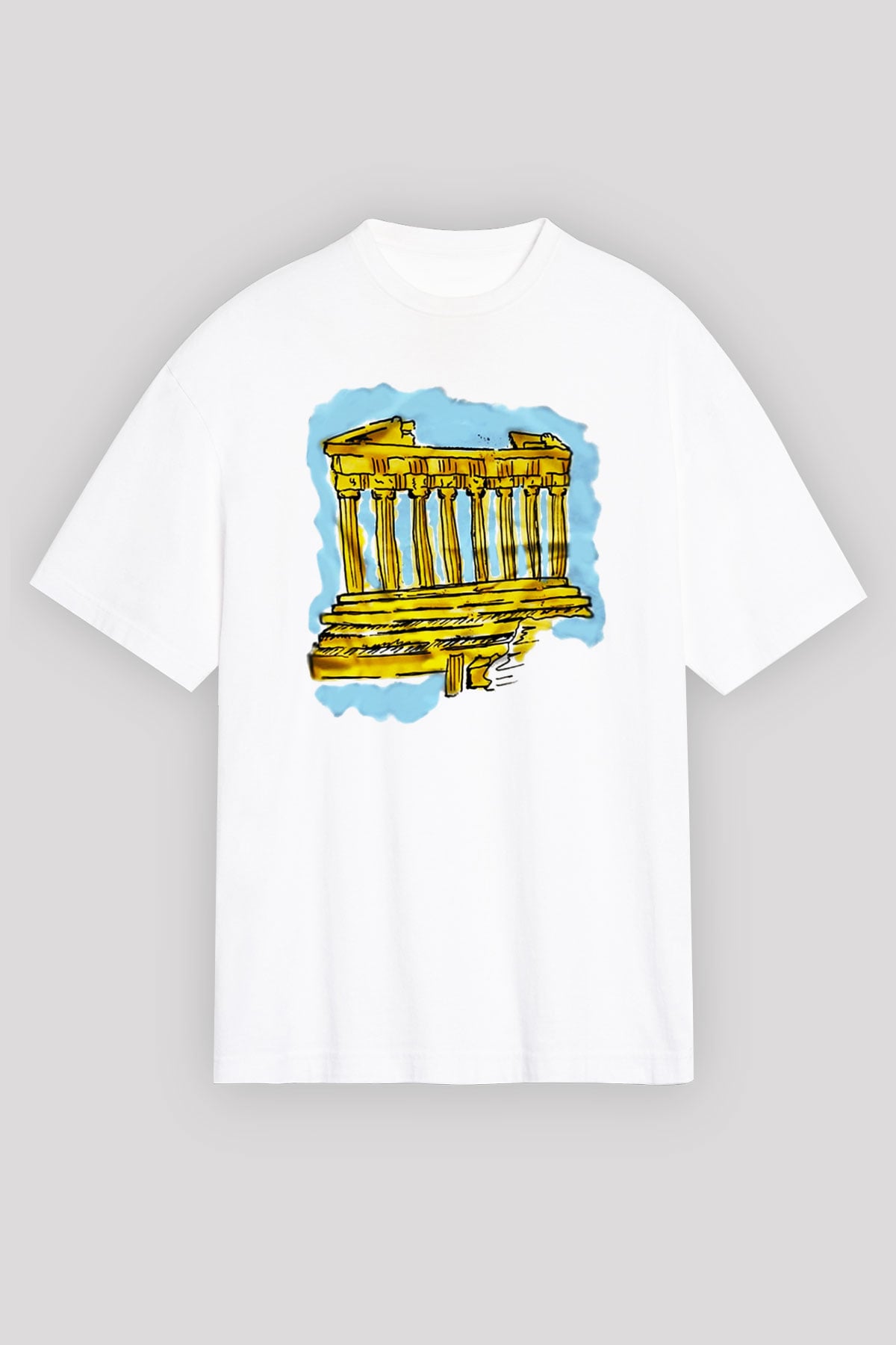 Akropolis Beyaz Unisex Oversize Tişört T-Shirt