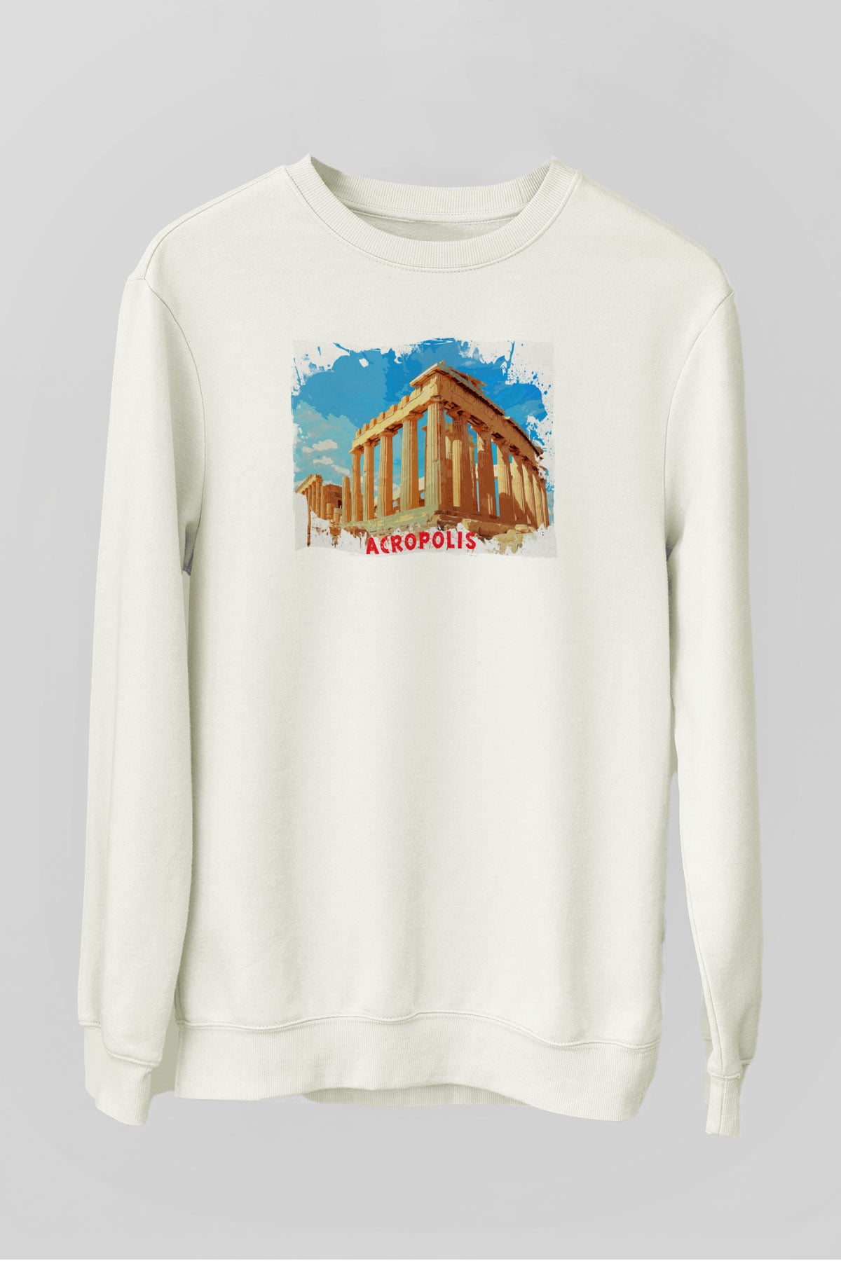 Akropolis Beyaz Unisex Sweatshirt