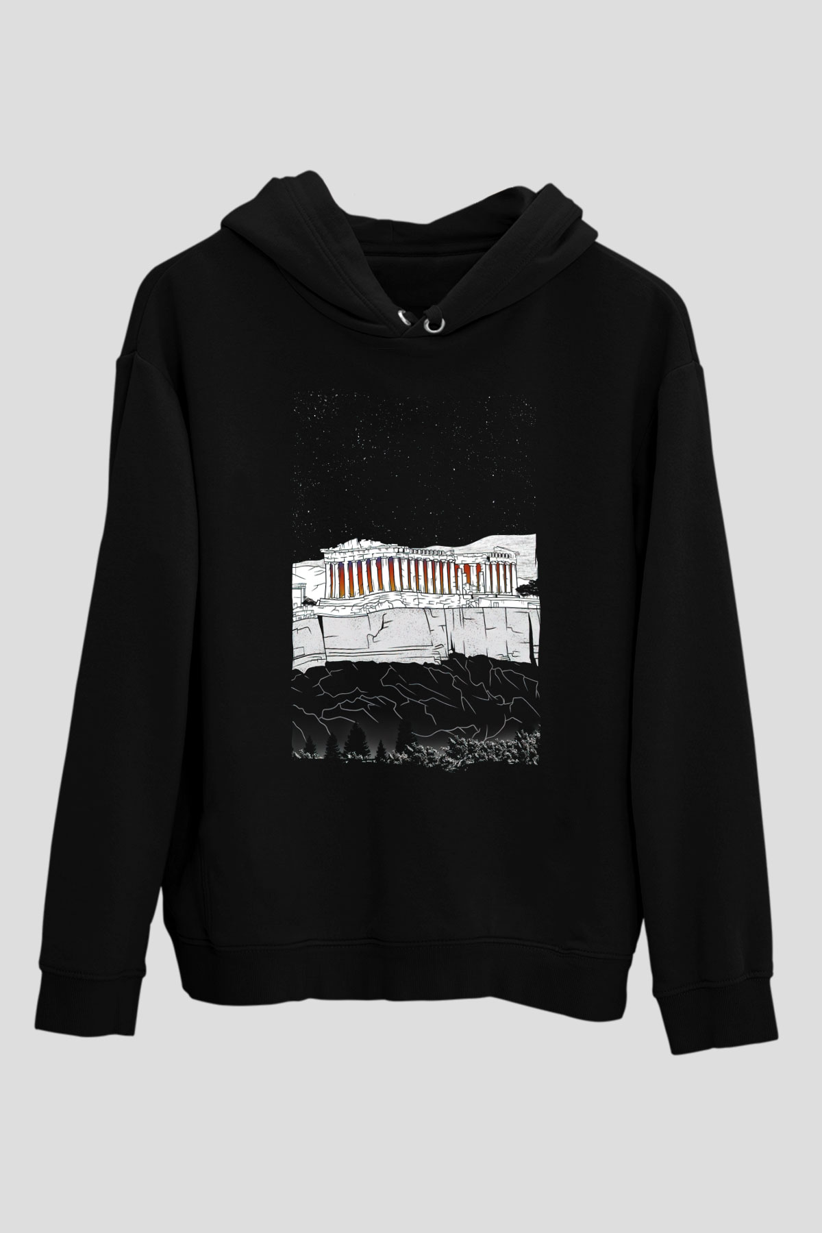 Akropolis Siyah Unisex Hoodie