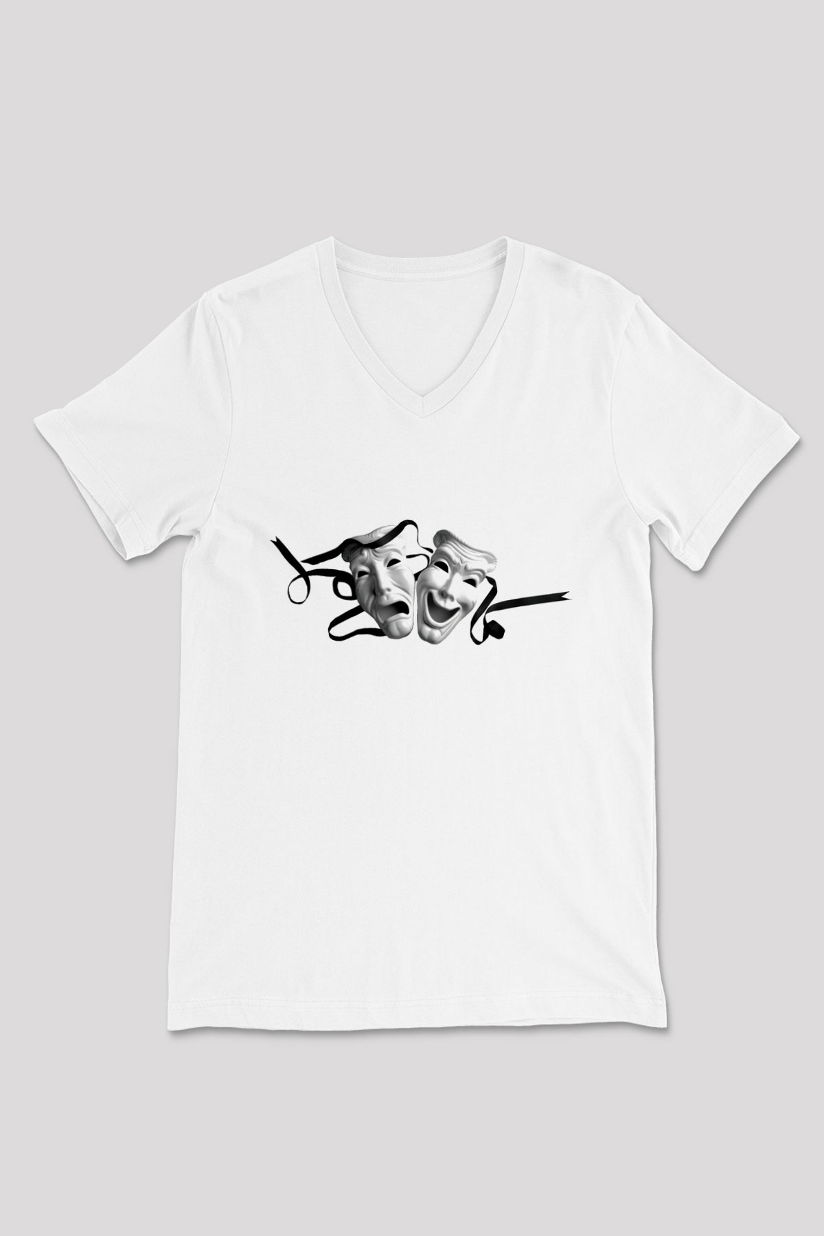 Aktör Beyaz Unisex V Yaka Tişört T-Shirt