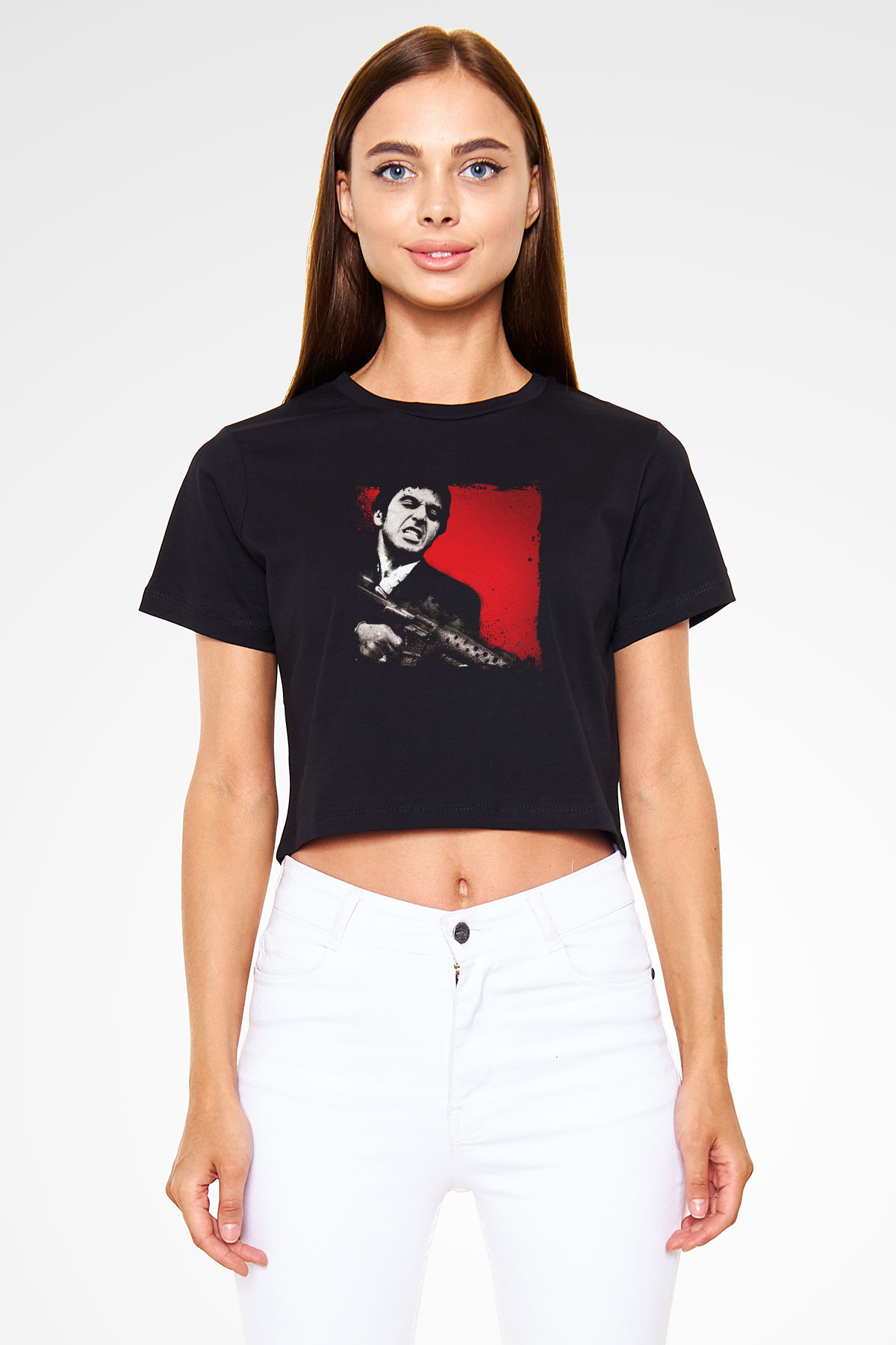 Al Pacino Baskılı Siyah Kadın Crop Top Tişört