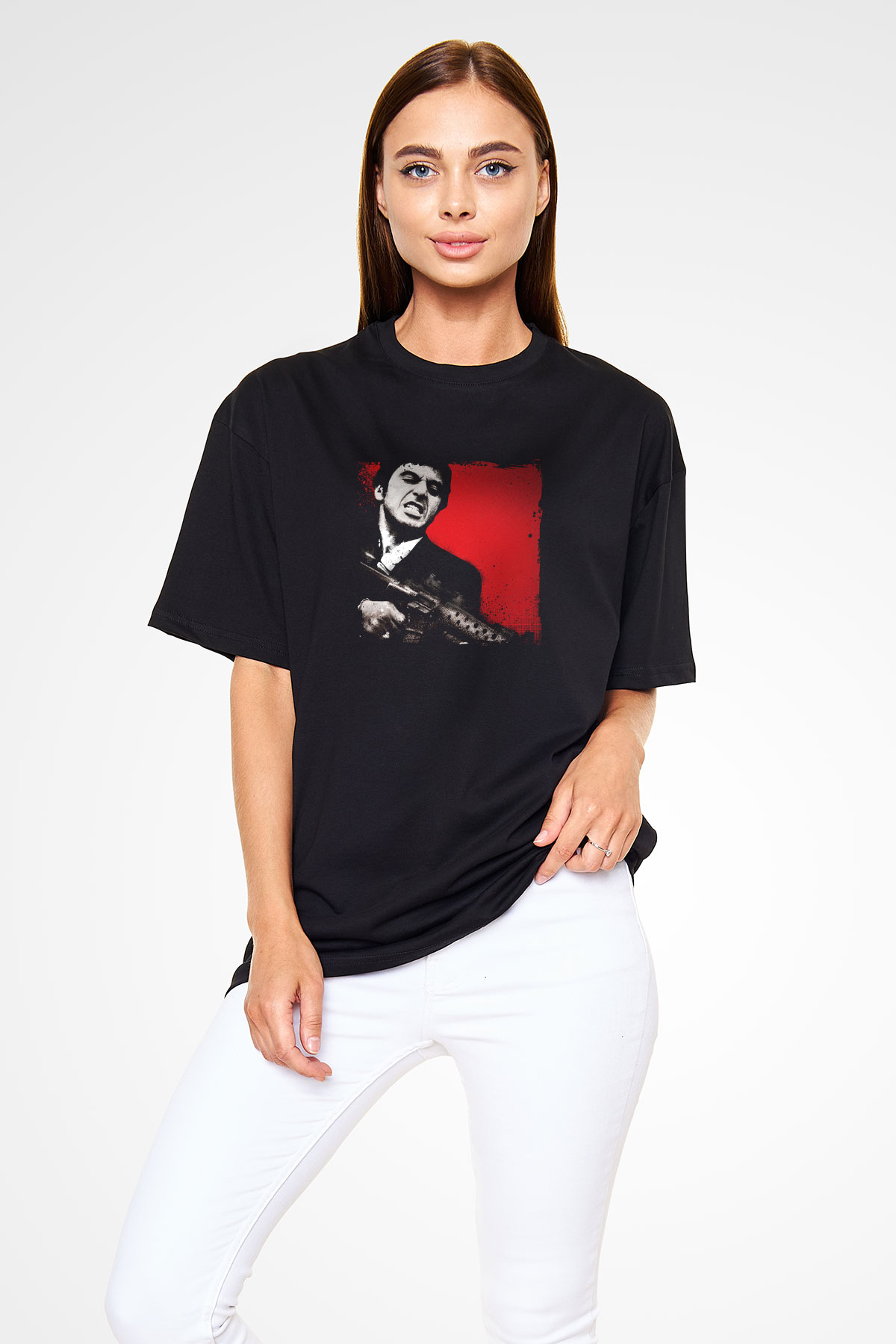 Al Pacino Baskılı Unisex Siyah Oversize Tişört