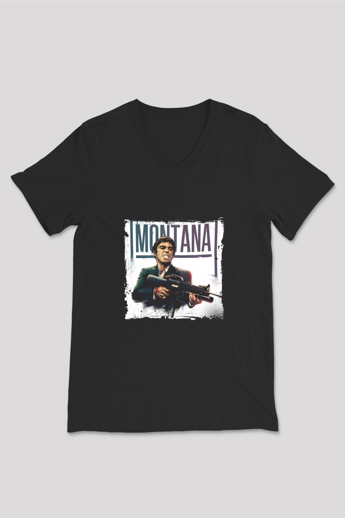 Al Pacino Baskılı Unisex Siyah V Yaka Tişört