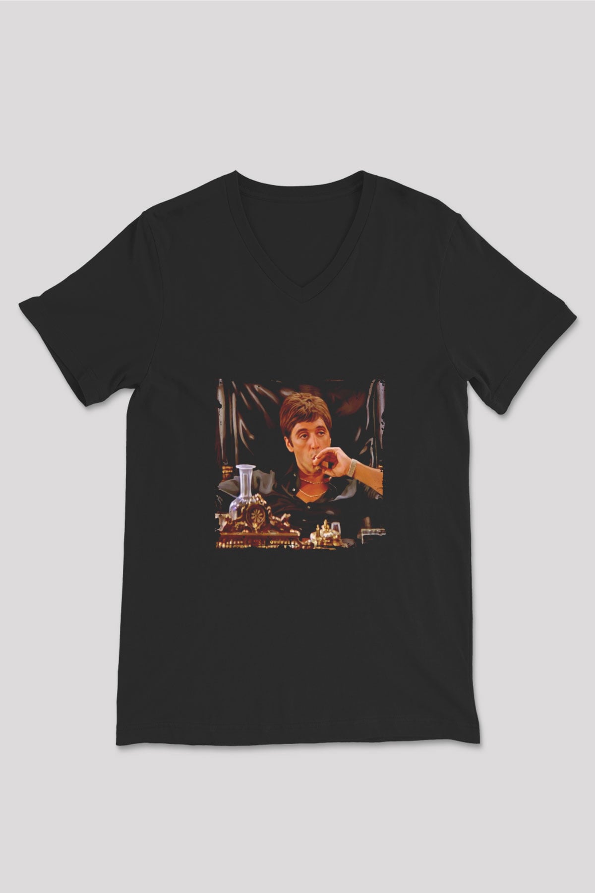 Al Pacino Baskılı Unisex Siyah V Yaka Tişört