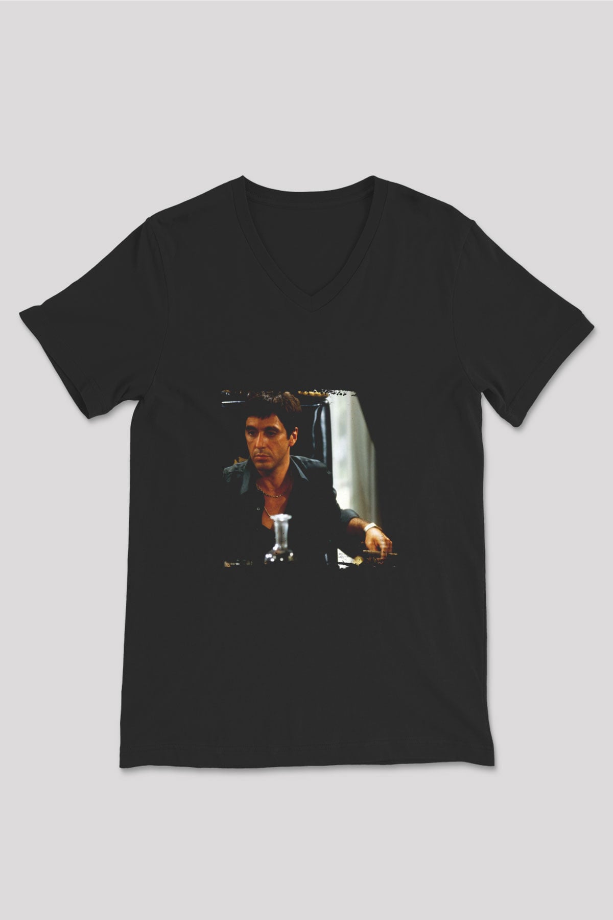 Al Pacino Baskılı Unisex Siyah V Yaka Tişört