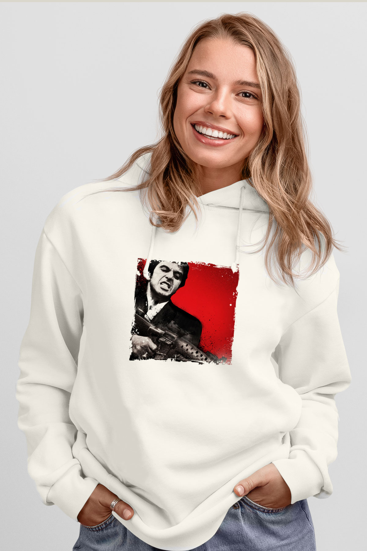 Al Pacino Unisex Baskılı Beyaz Kapüşonlu Sweatshirt