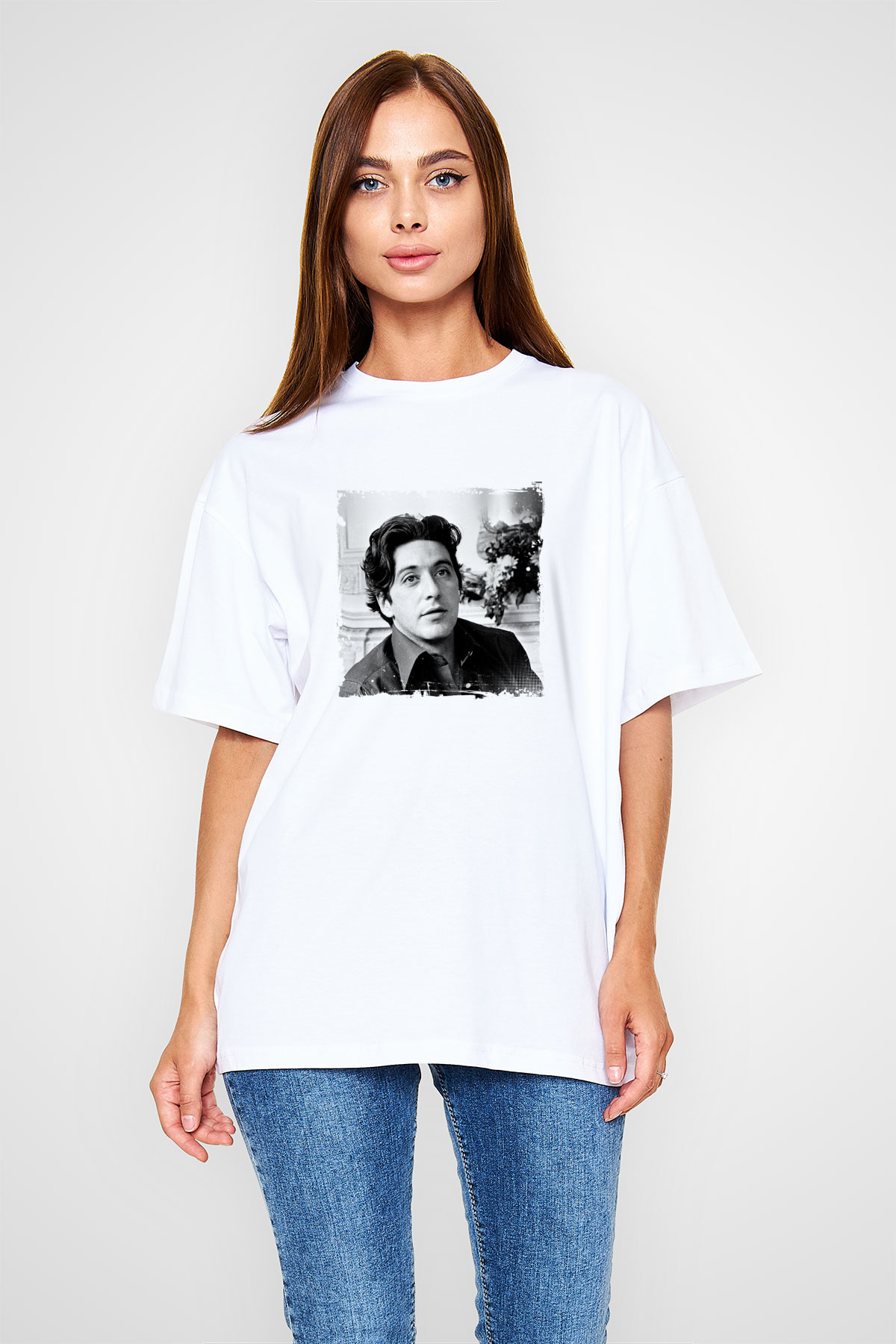Al Pacino Oversize Baskılı Beyaz Tişört