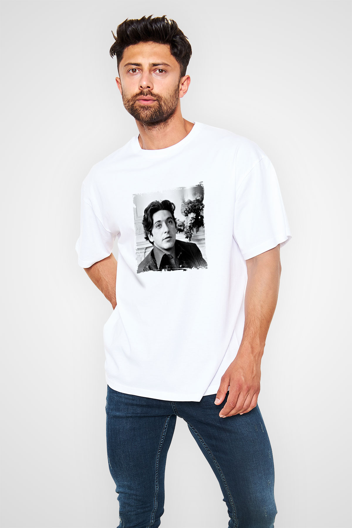 Al Pacino Oversize Baskılı Beyaz Tişört