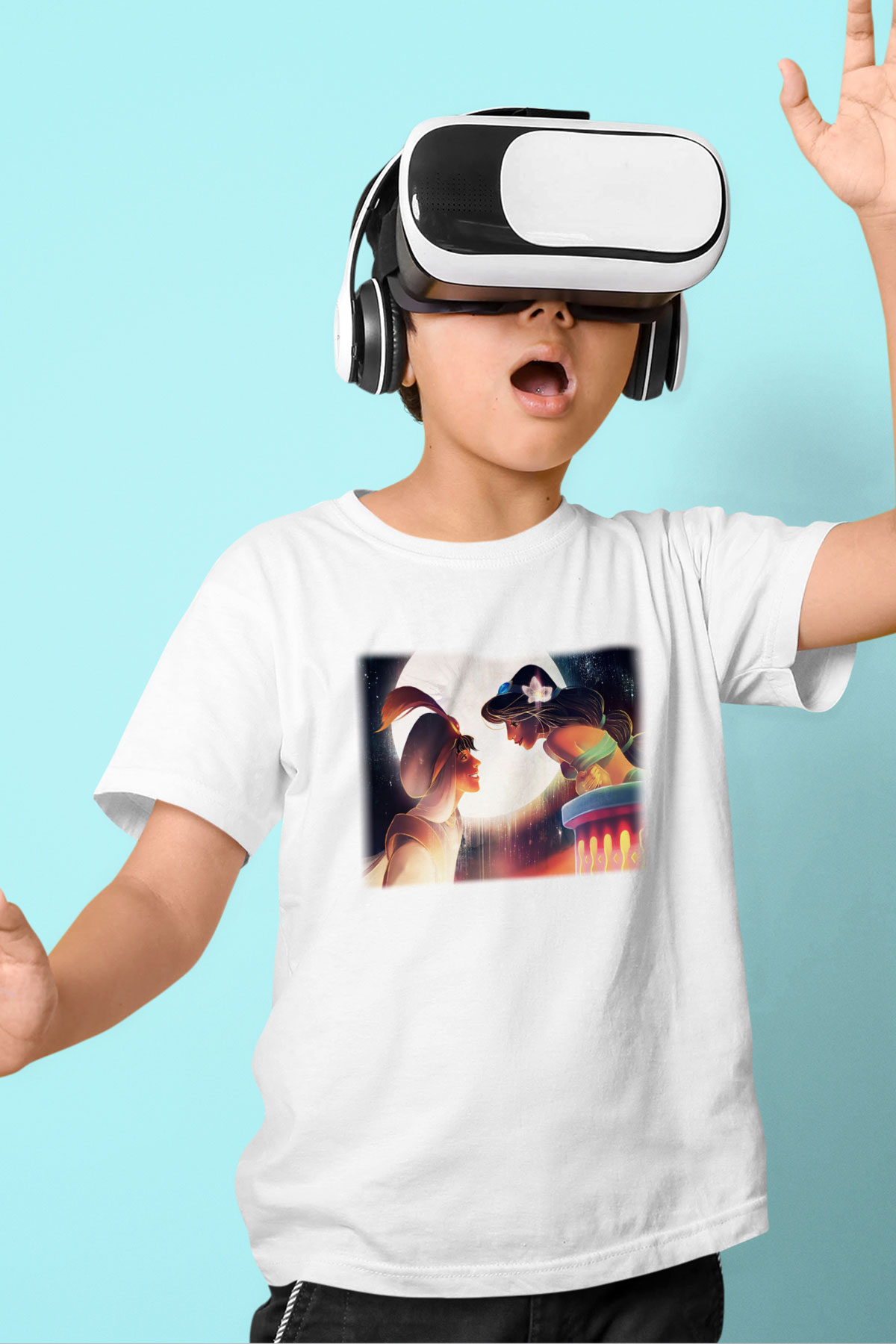 Aladdin Baskılı Beyaz Unisex Çocuk Tişört