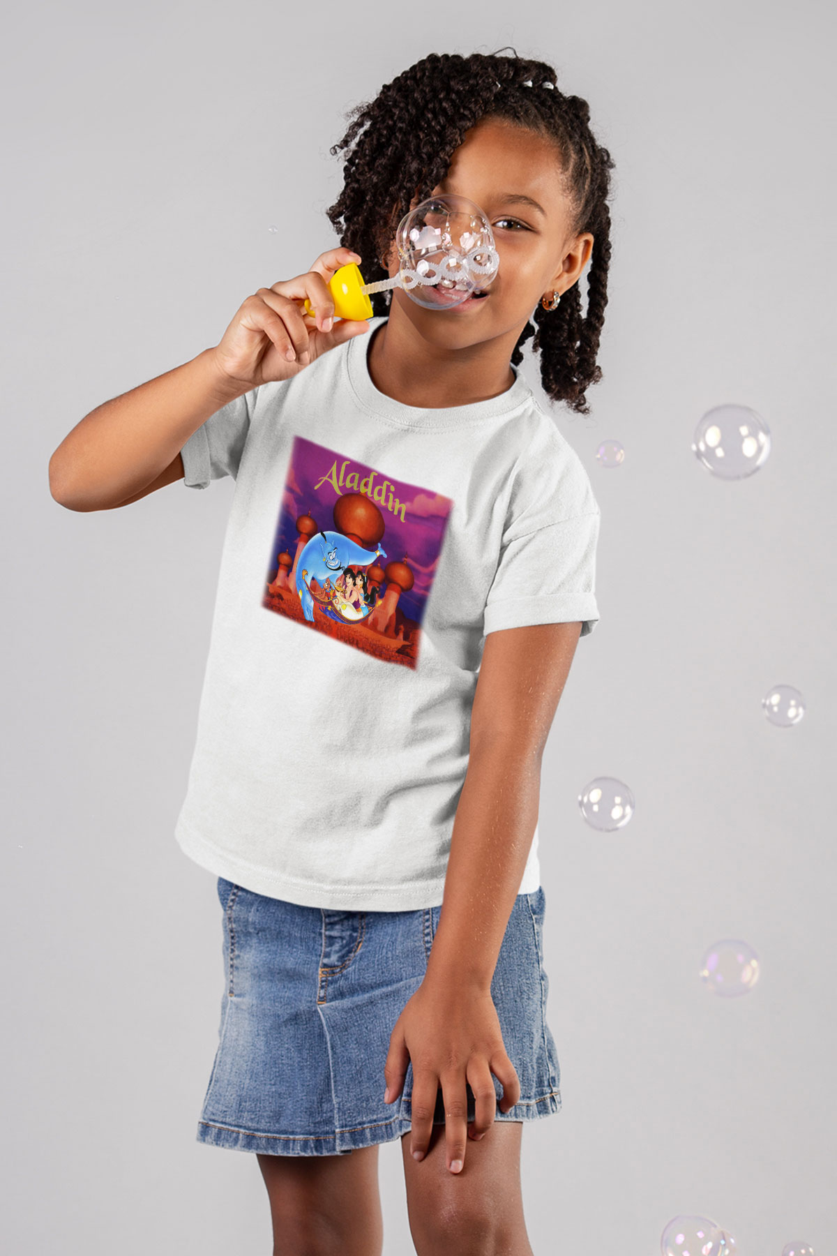 Aladdin Baskılı Beyaz Unisex Çocuk Tişört