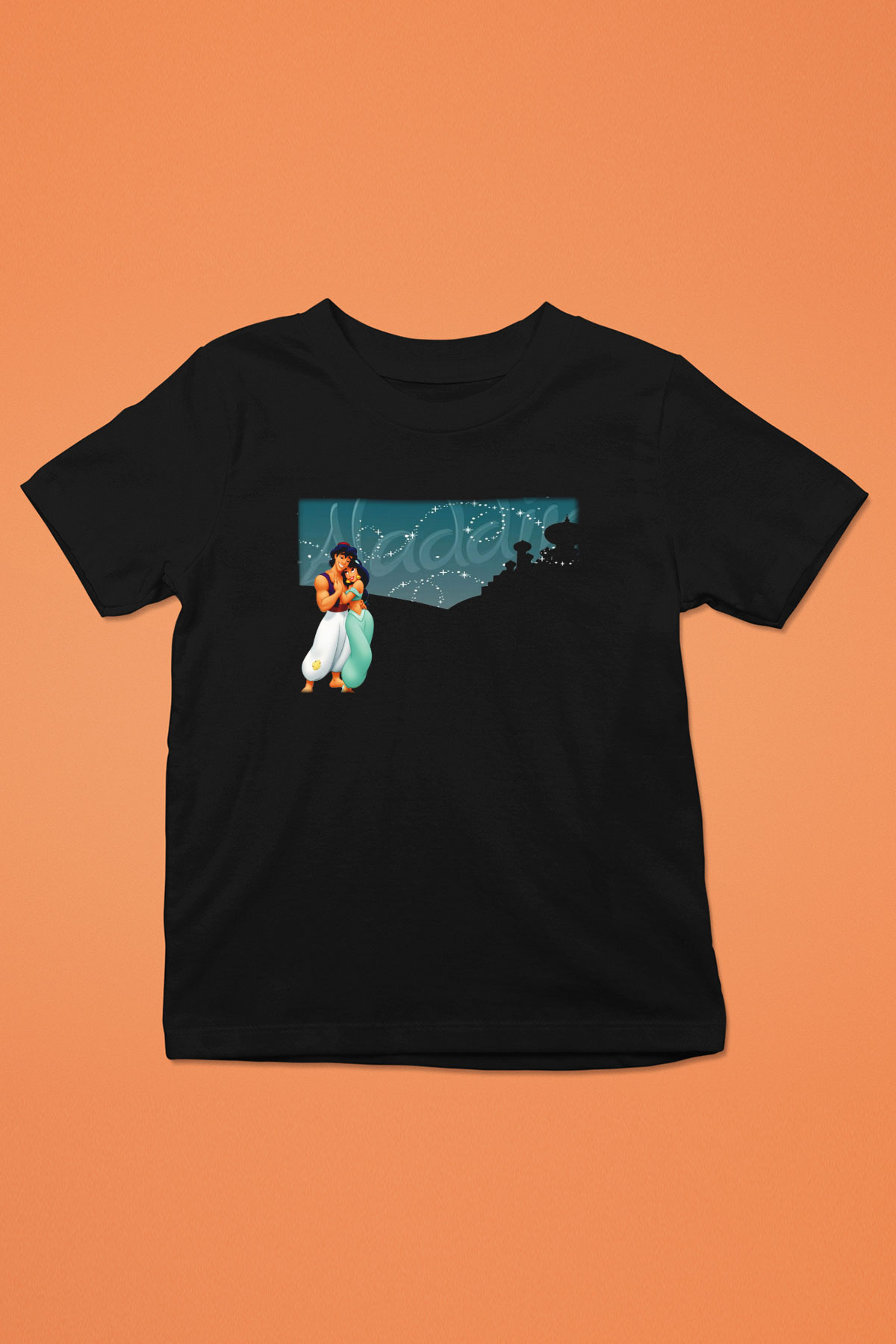 Aladdin Baskılı Siyah Unisex Çocuk Tişört