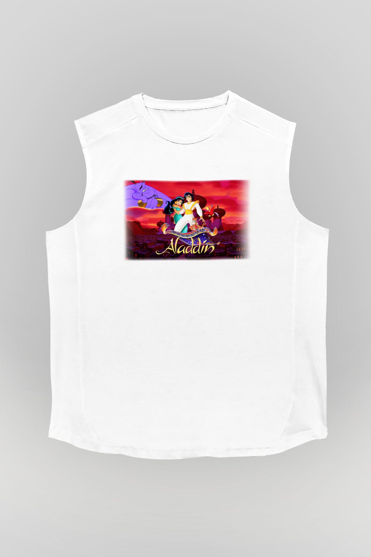 Aladdin Beyaz Unisex Kolsuz Tişört