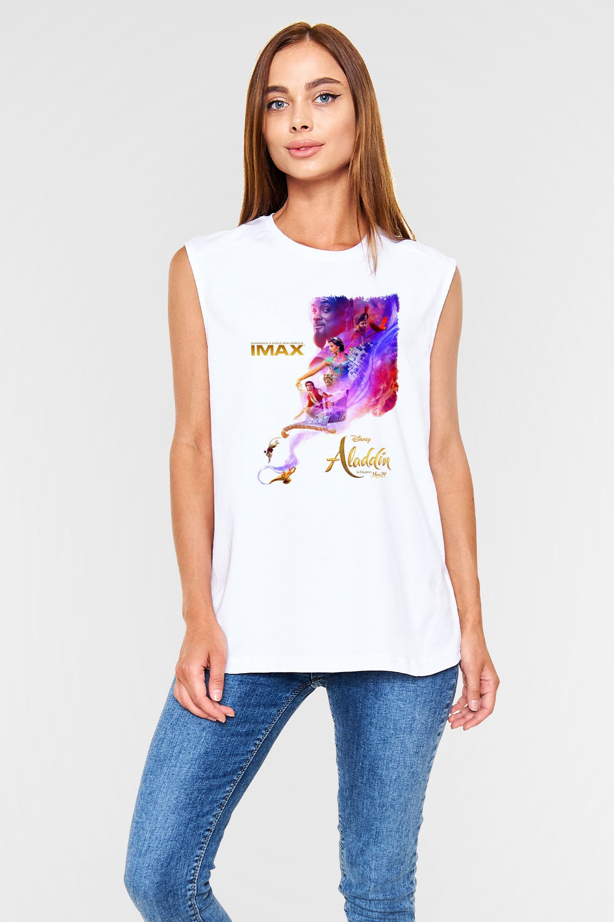 Aladdin Beyaz Unisex Kolsuz Tişört