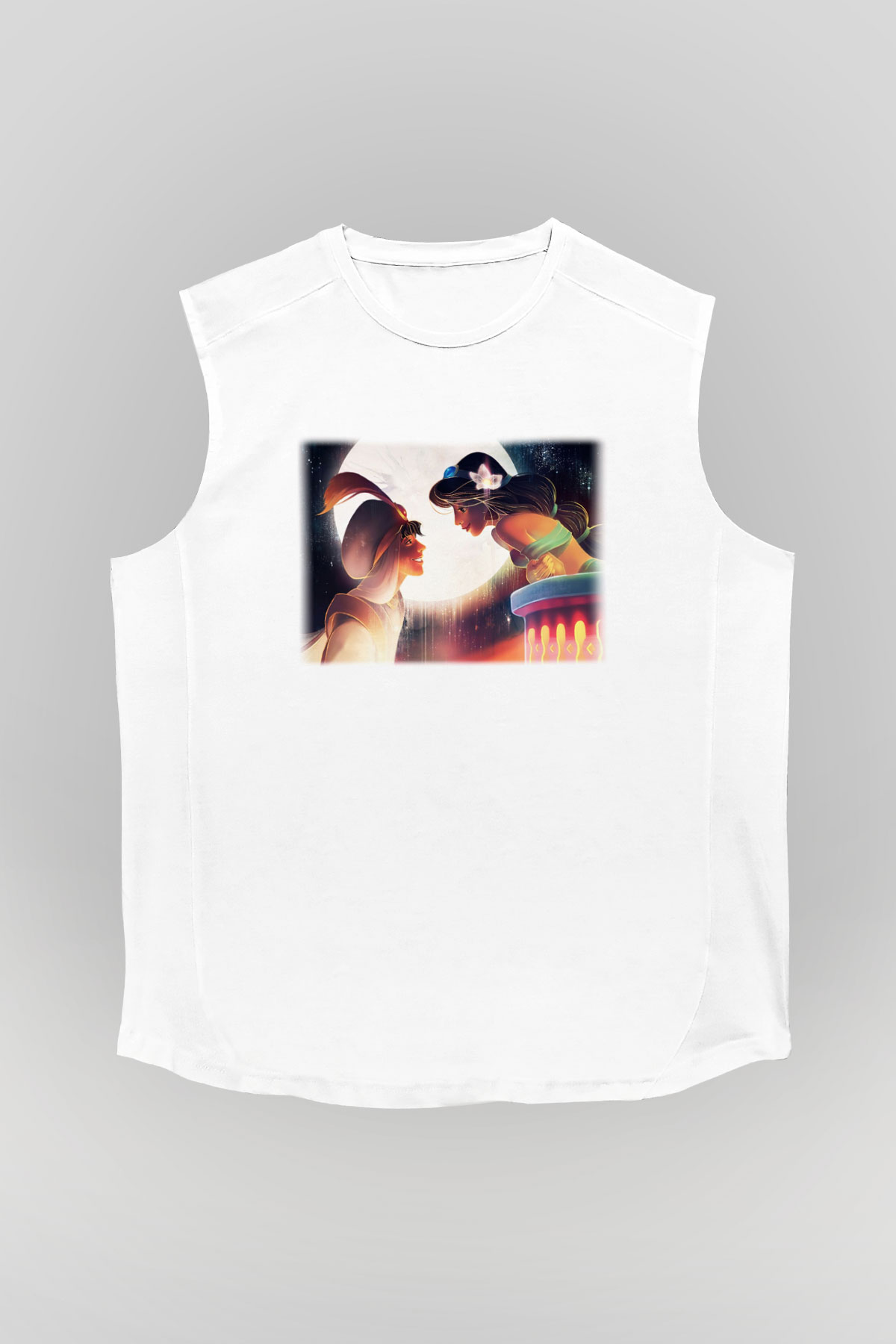 Aladdin Beyaz Unisex Kolsuz Tişört