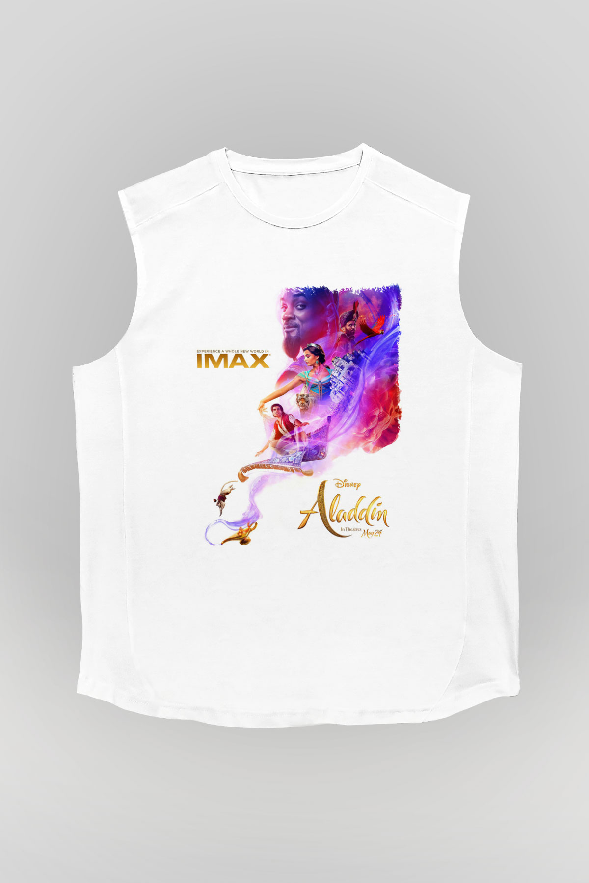Aladdin Beyaz Unisex Kolsuz Tişört