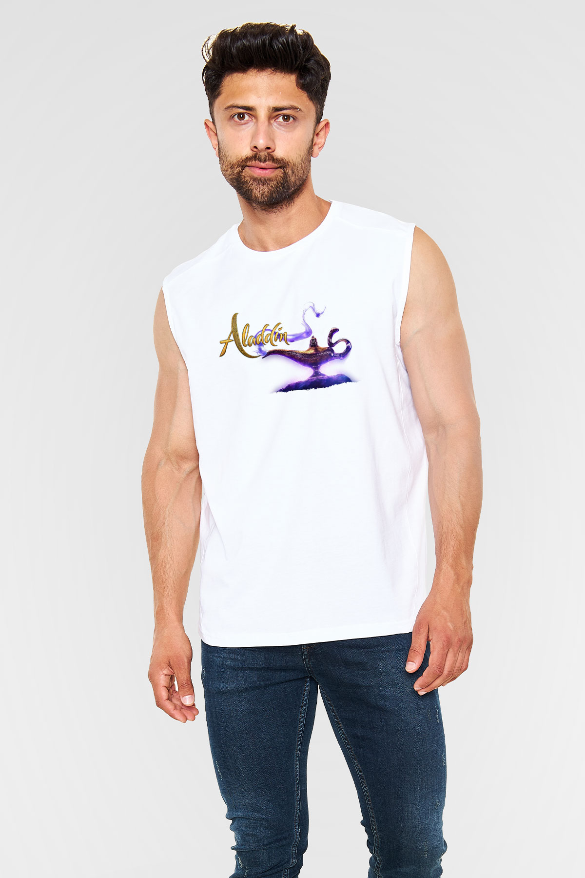 Aladdin Beyaz Unisex Kolsuz Tişört