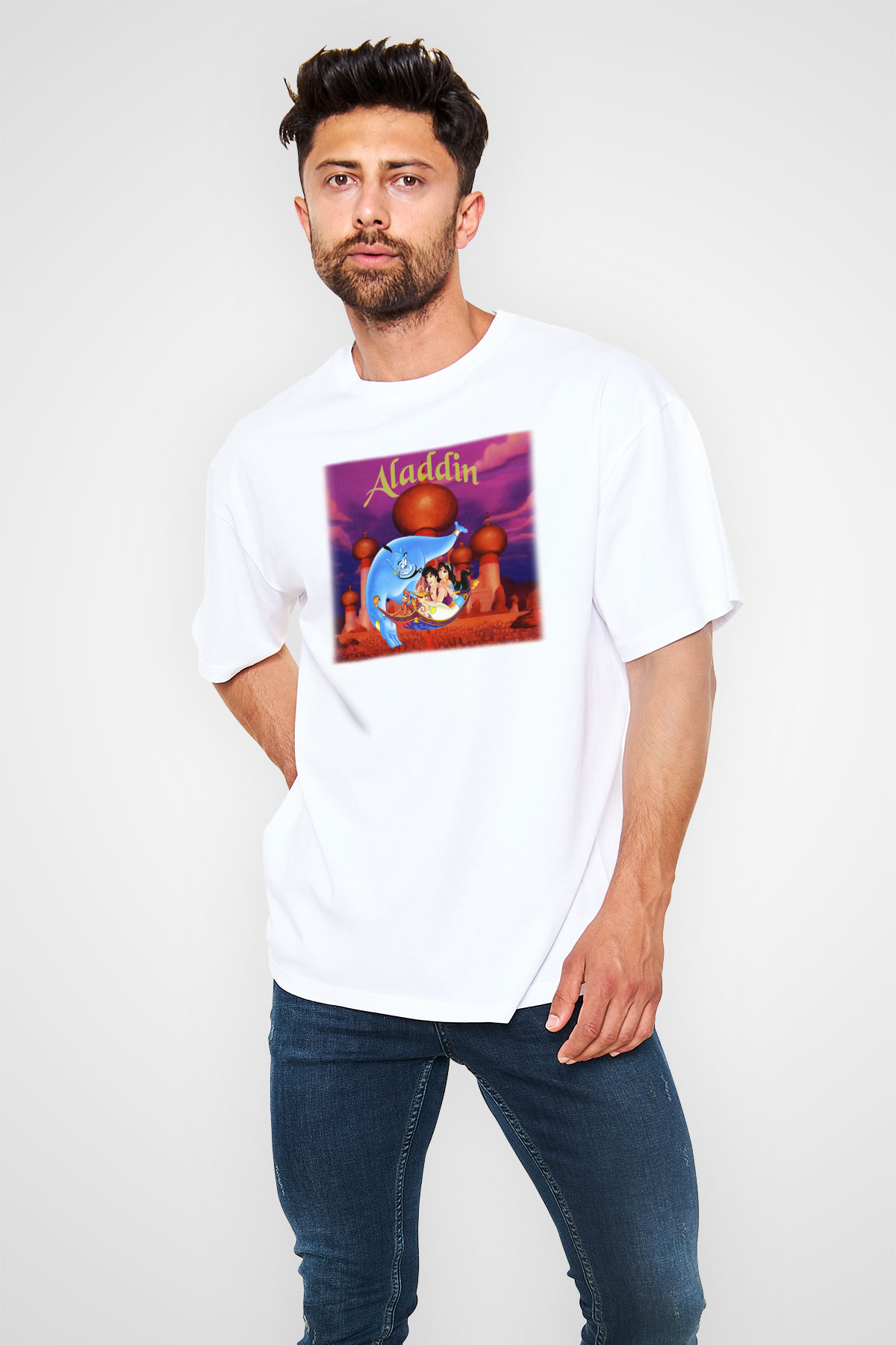 Aladdin Beyaz Unisex Oversize Tişört T-Shirt