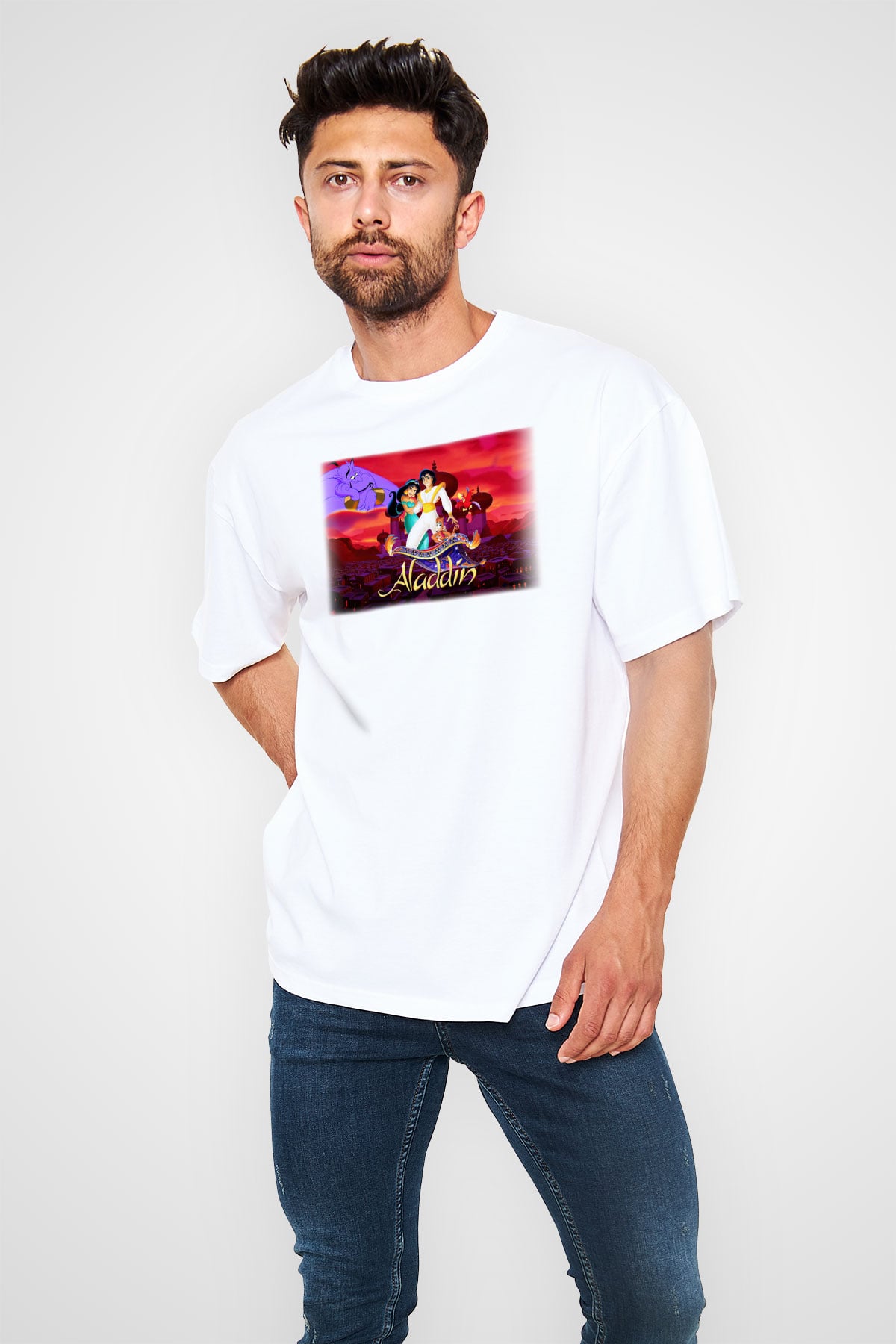Aladdin Beyaz Unisex Oversize Tişört T-Shirt