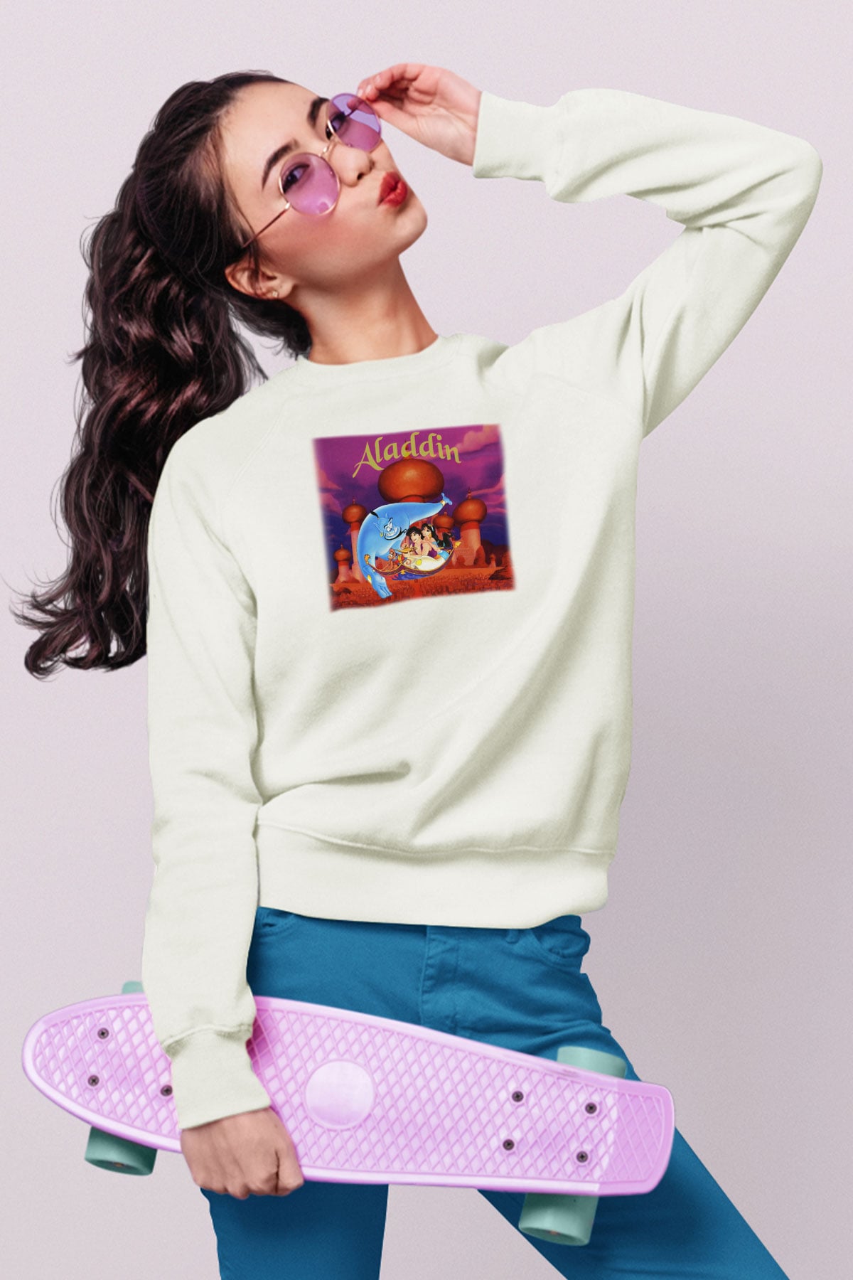 Aladdin Beyaz Unisex Sweatshirt