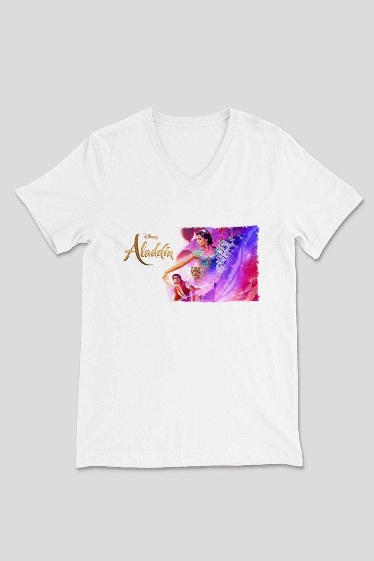 Aladdin Beyaz Unisex V Yaka Tişört