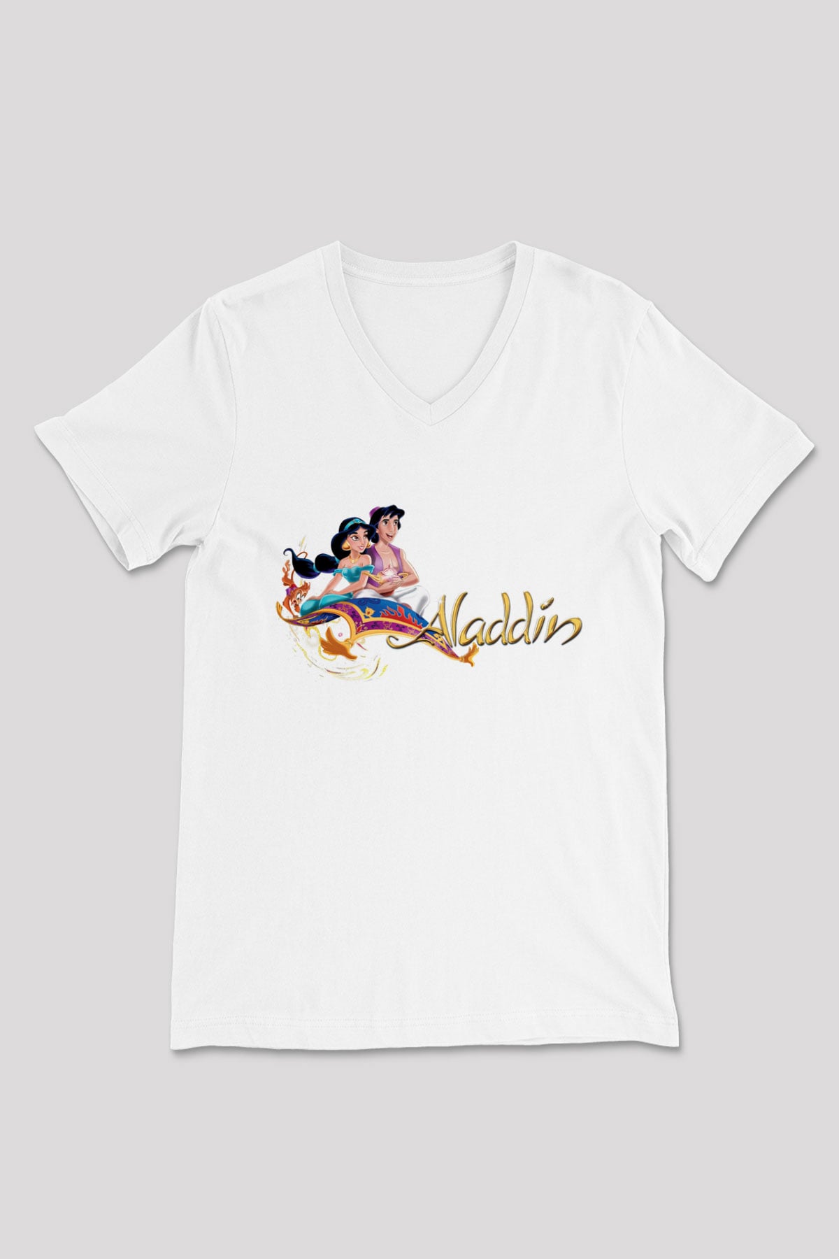 Aladdin Beyaz Unisex V Yaka Tişört
