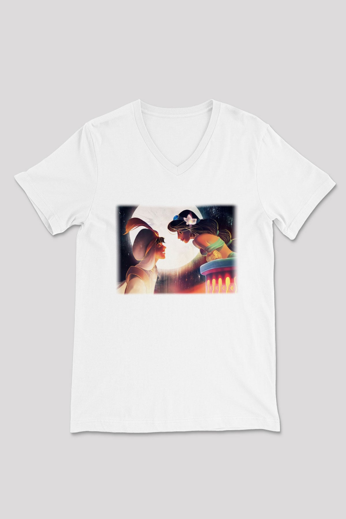 Aladdin Beyaz Unisex V Yaka Tişört T-Shirt