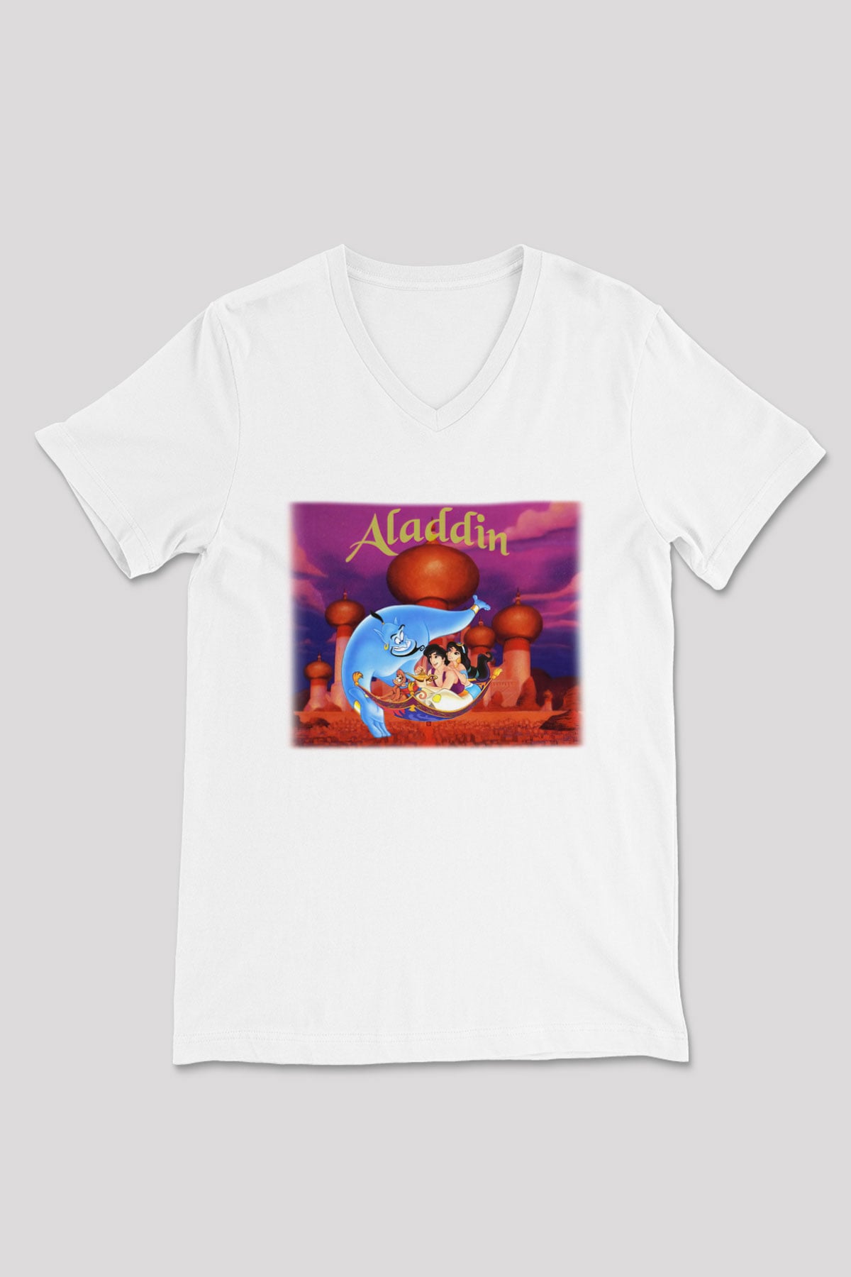 Aladdin Beyaz Unisex V Yaka Tişört T-Shirt