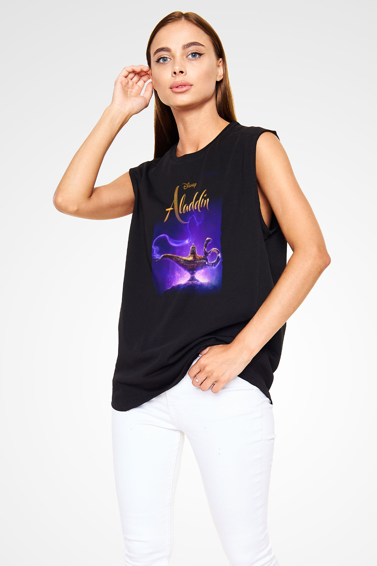 Aladdin Siyah Unisex Kolsuz Tişört