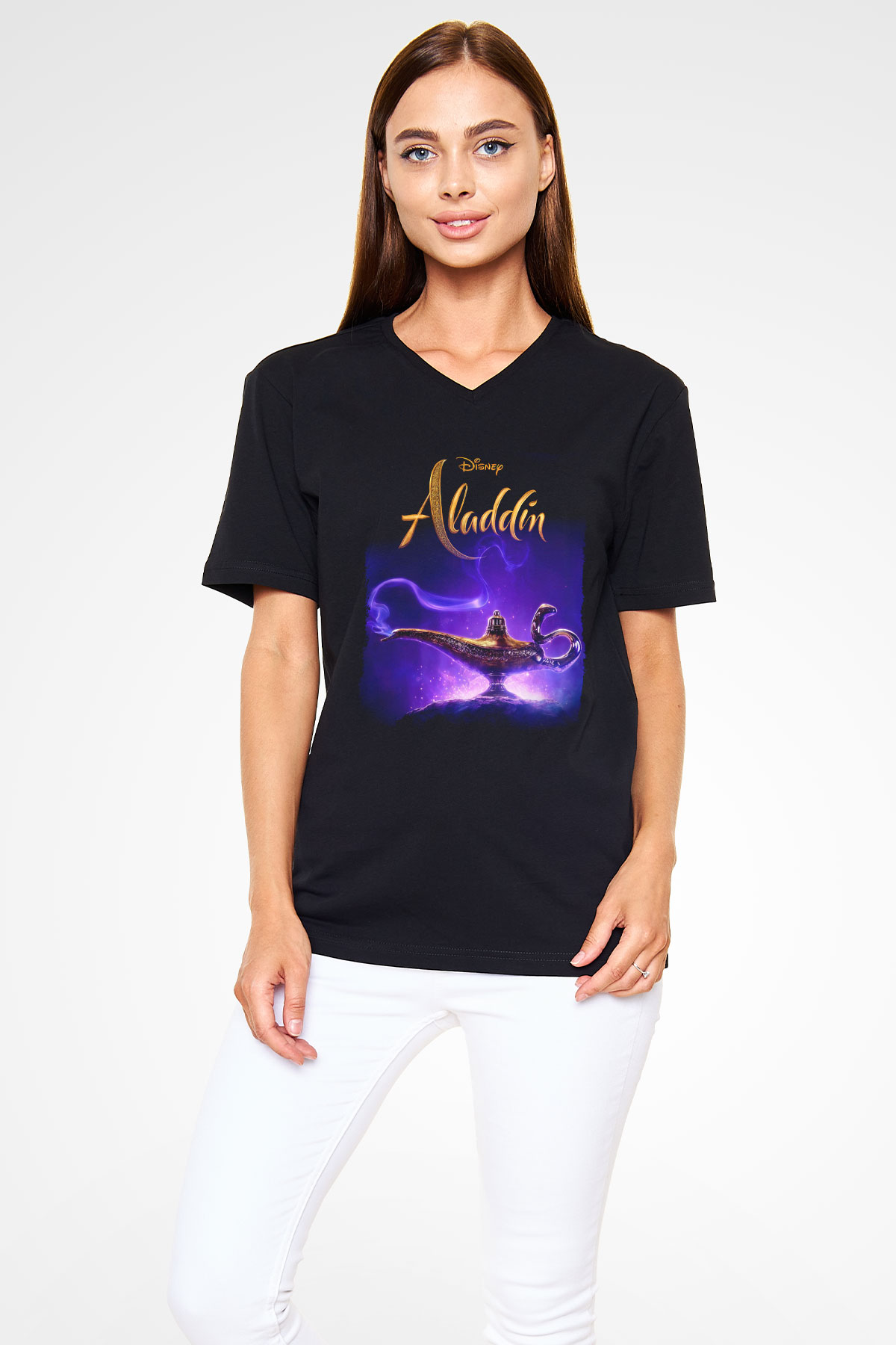 Aladdin Siyah Unisex V Yaka Tişört