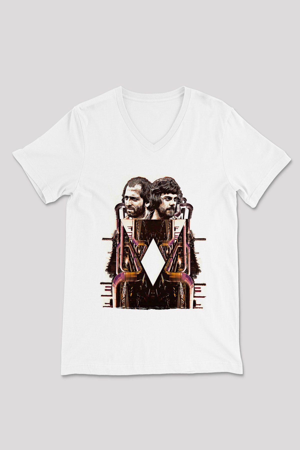 Alan Persons Project Baskılı Beyaz Unisex V Yaka Tişört - Tshirt