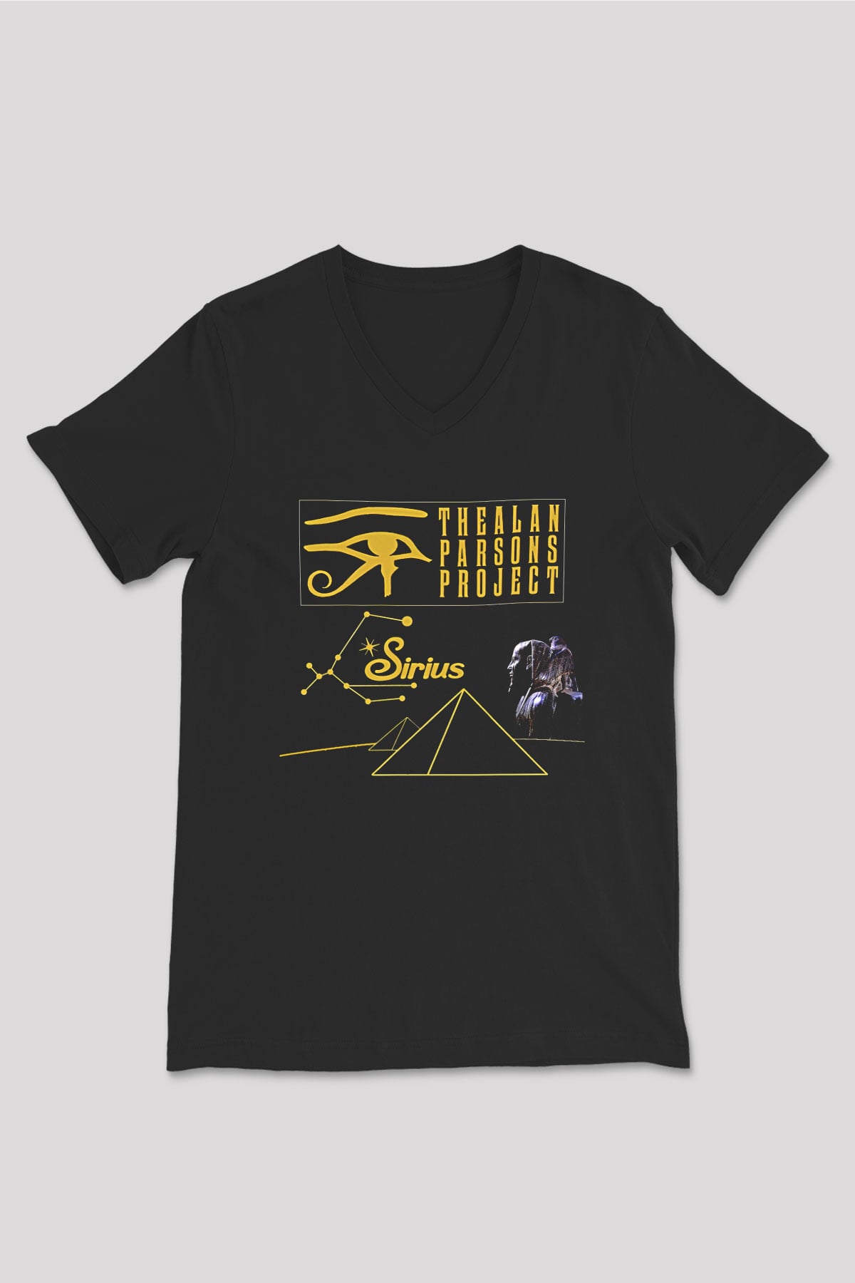 Alan Persons Project Baskılı Unisex Siyah V Yaka Tişört - Tshirt