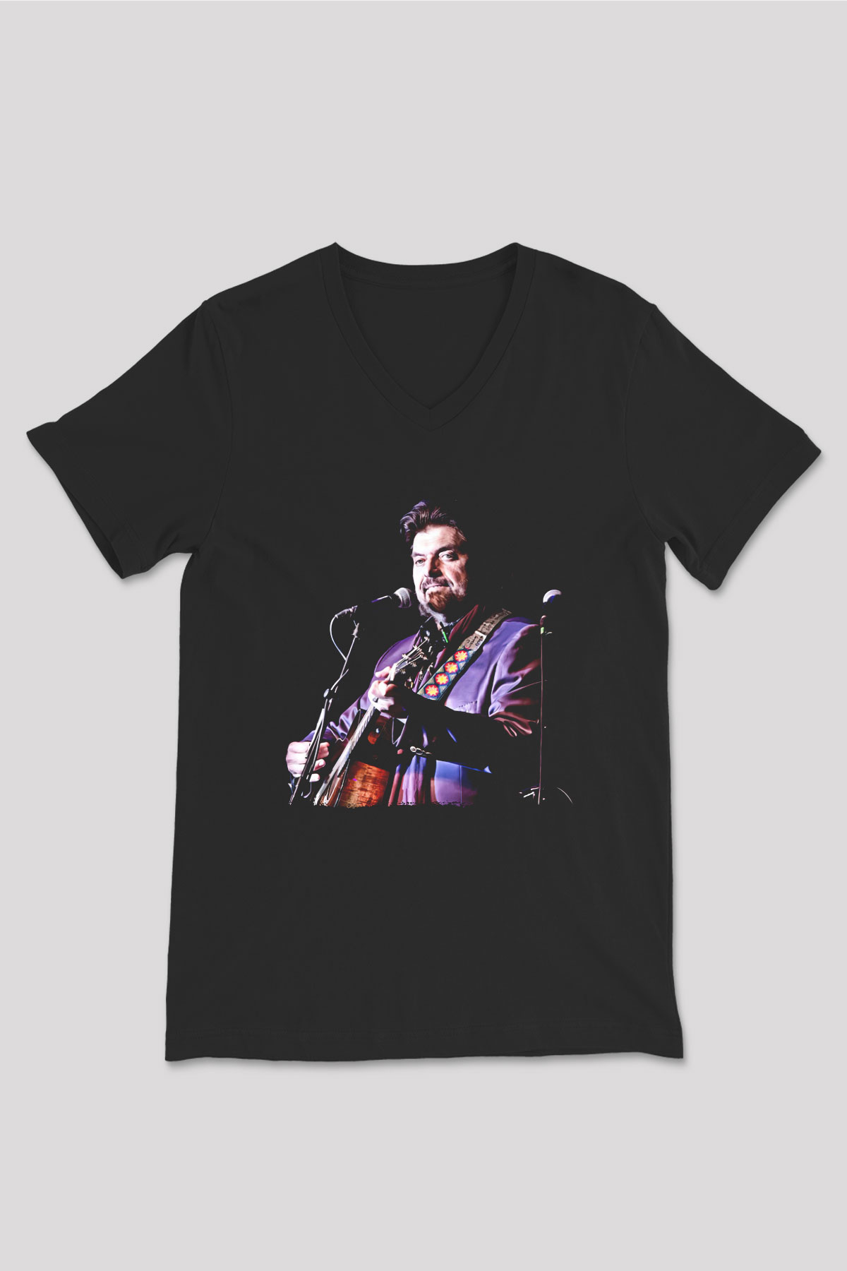 Alan Persons Project Baskılı Unisex Siyah V Yaka Tişört - Tshirt