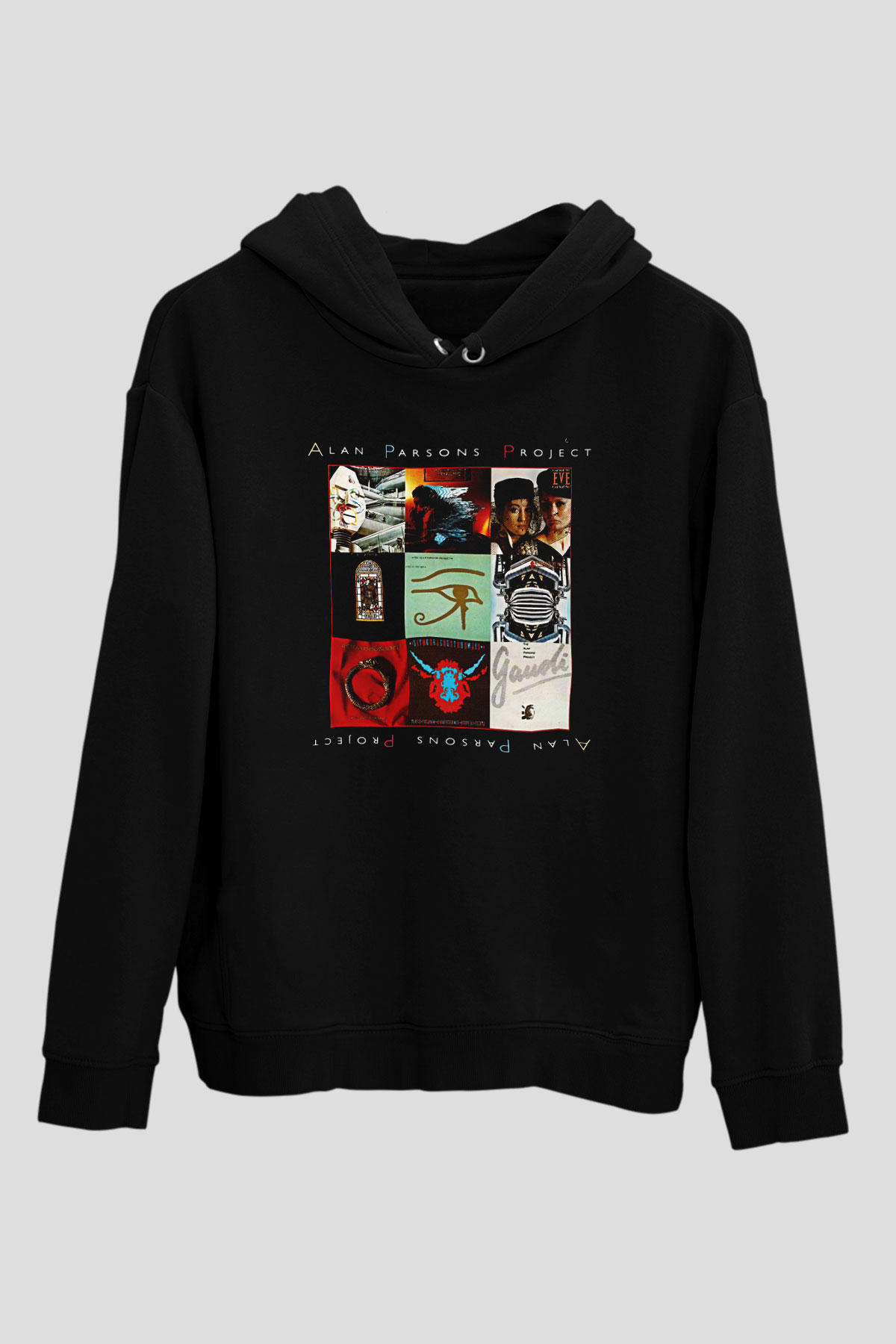 Alan Persons Project Baskılı Unisex Siyah Kapüşonlu Sweatshirt