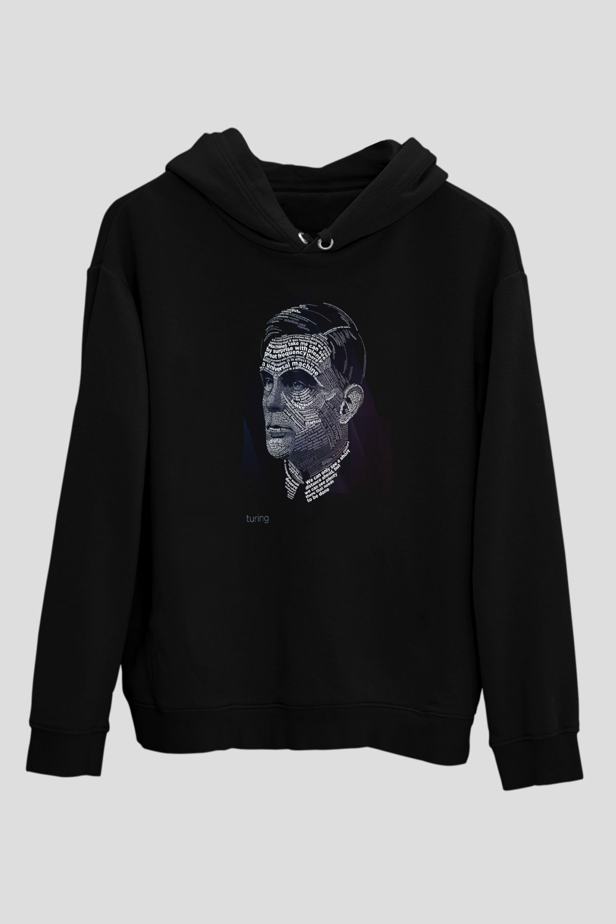Alan Turing Tipografi Baskılı Unisex Siyah Hoodie