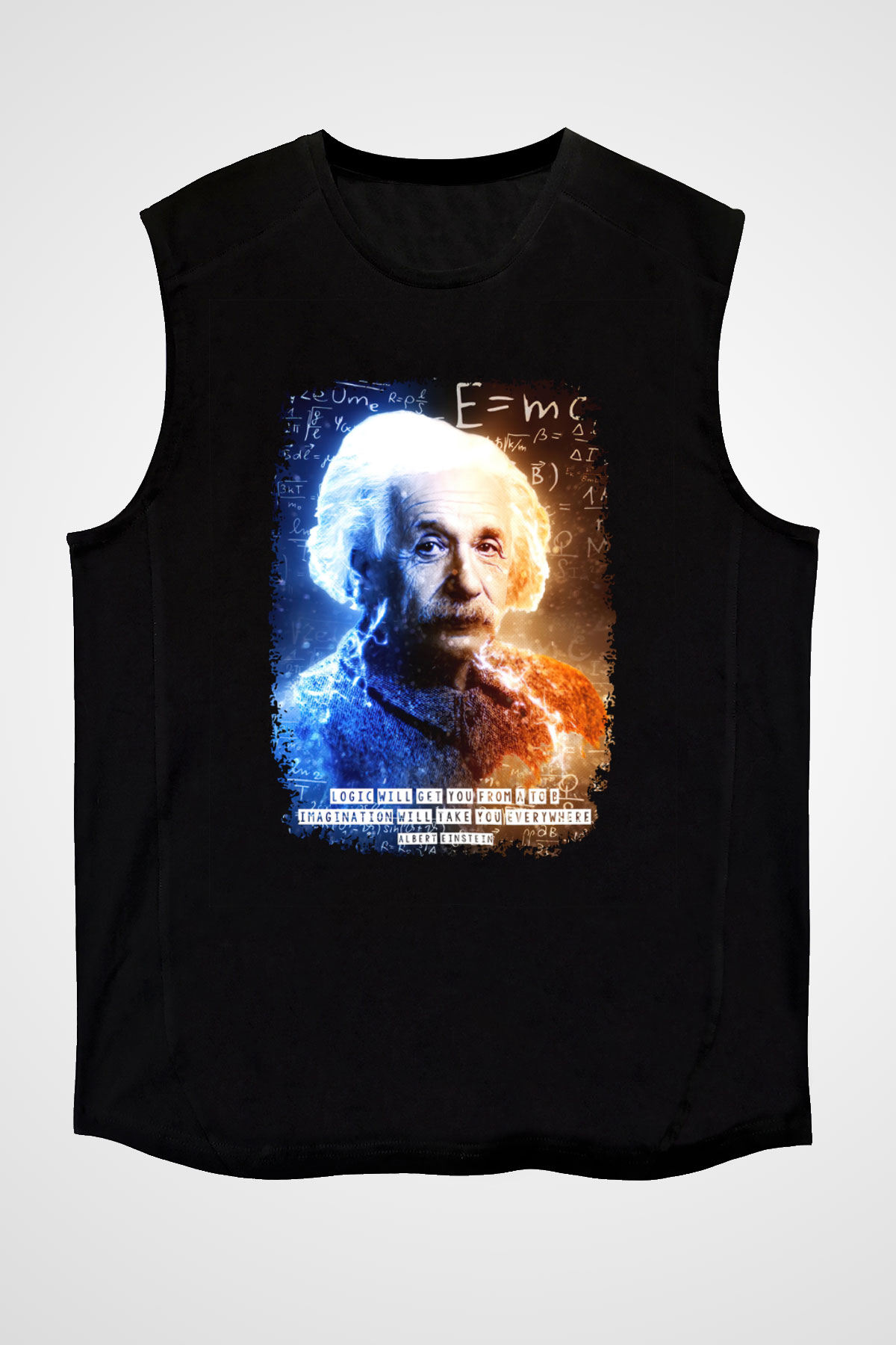 Albert Alıntı Baskılı Unisex Kolsuz Siyah Tişört - Tshirt
