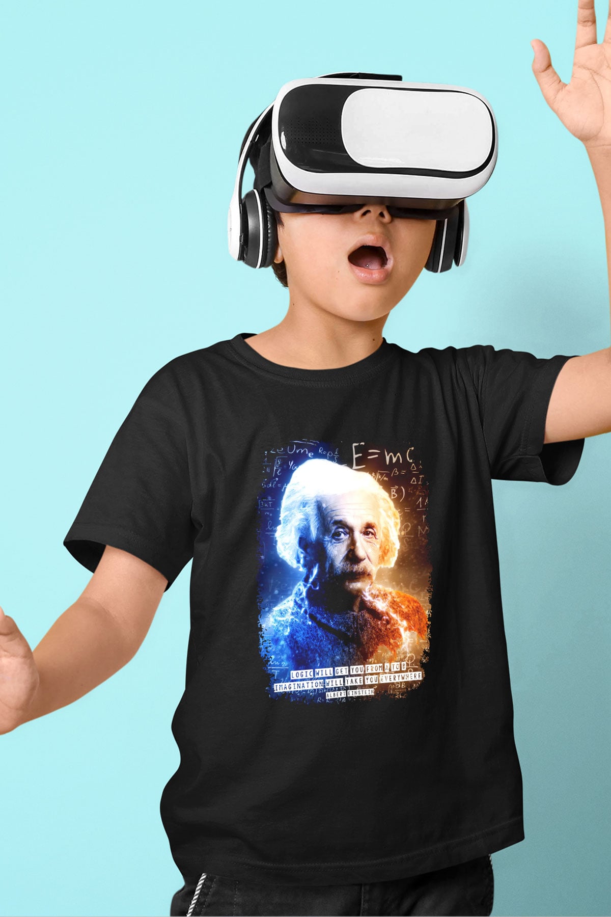 Albert Alıntı Baskılı Unisex Siyah Çocuk Tişörtü - Tshirt