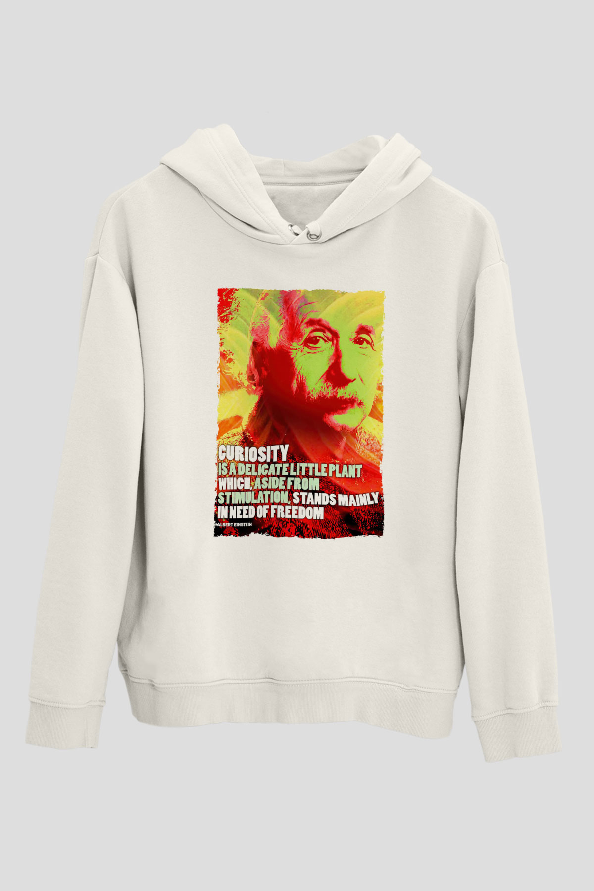 Albert Einstein Alıntı Baskılı Unisex Ekru Hoodie