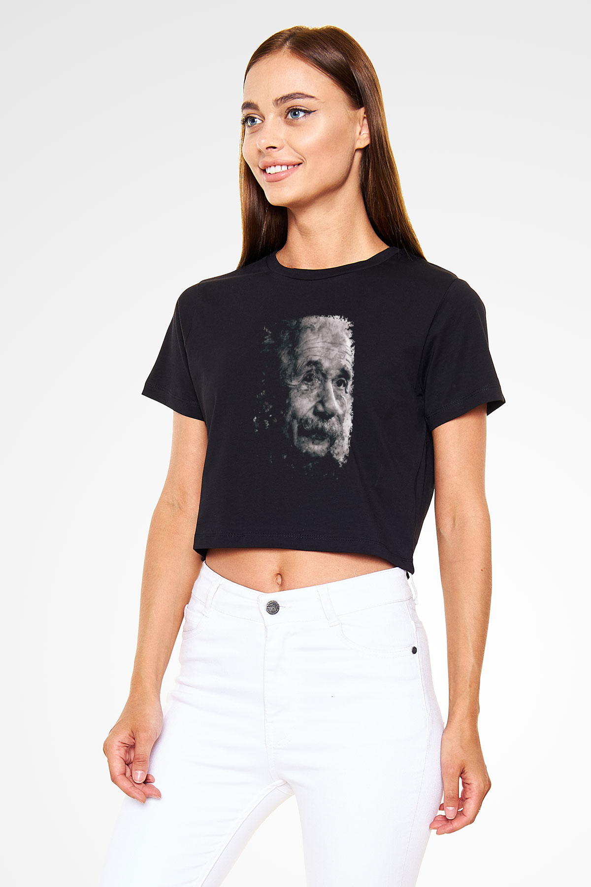Albert Einstein Baskılı Crop Top Kadın Tİşört - Tshirt