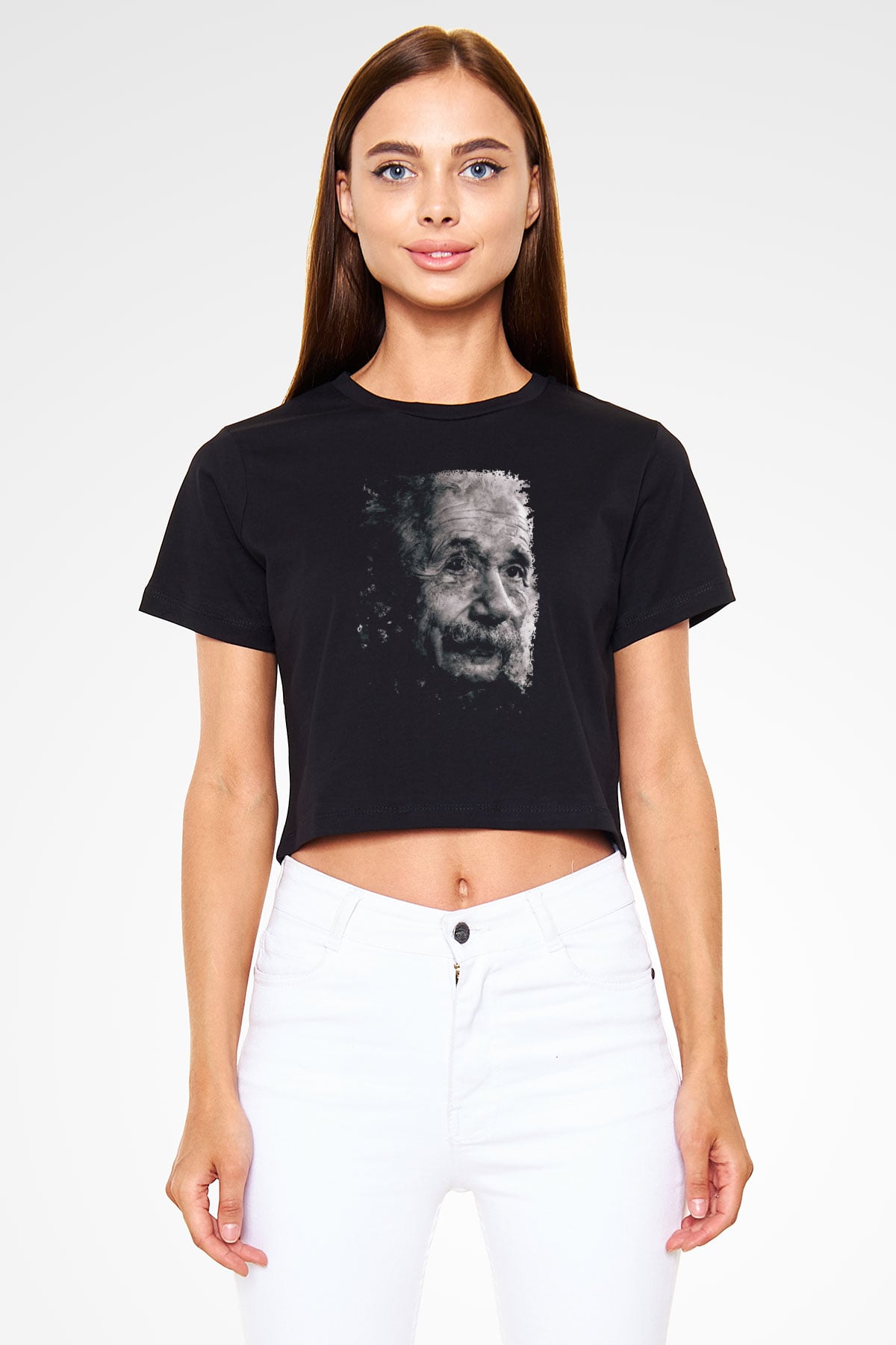 Albert Einstein Baskılı Crop Top Kadın Tİşört - Tshirt