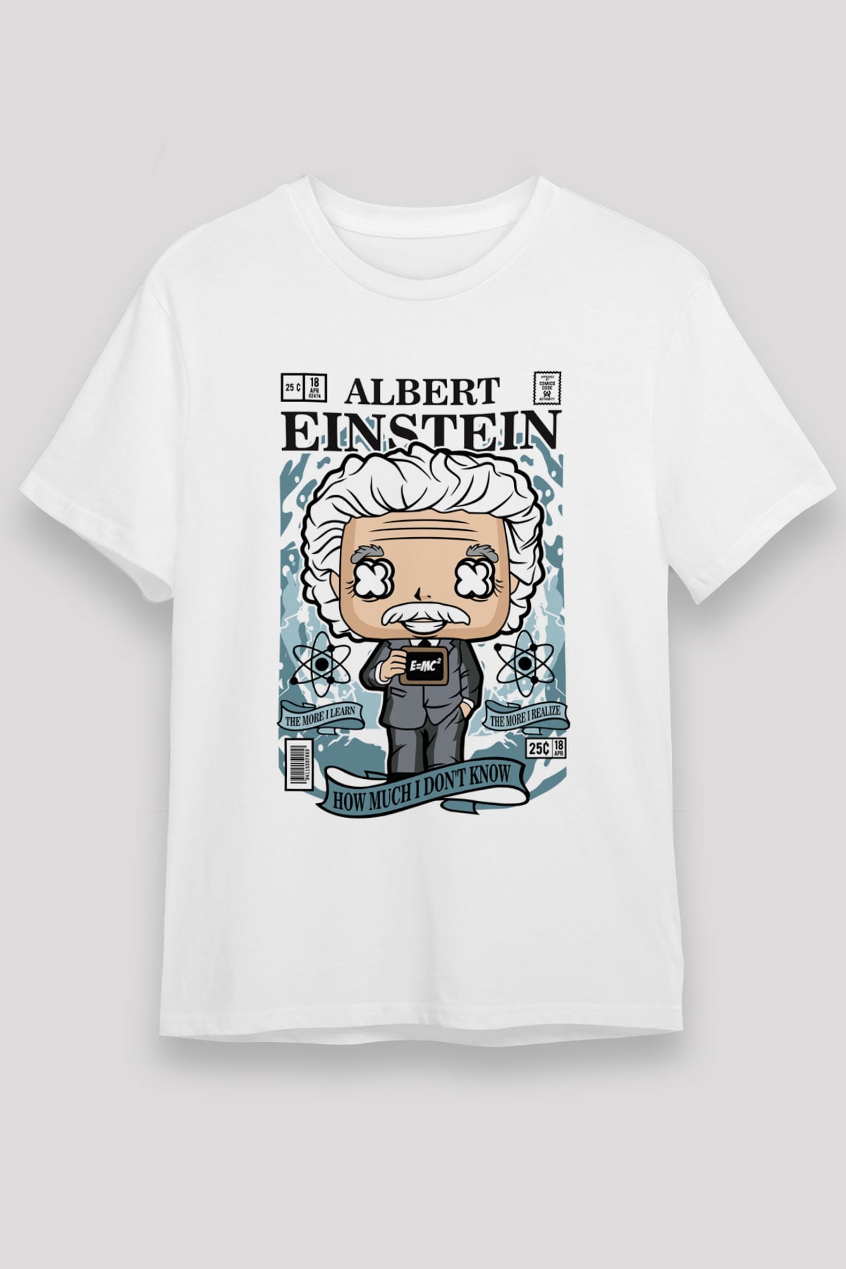 Albert Einstein Baskılı Unisex Beyaz Tişört