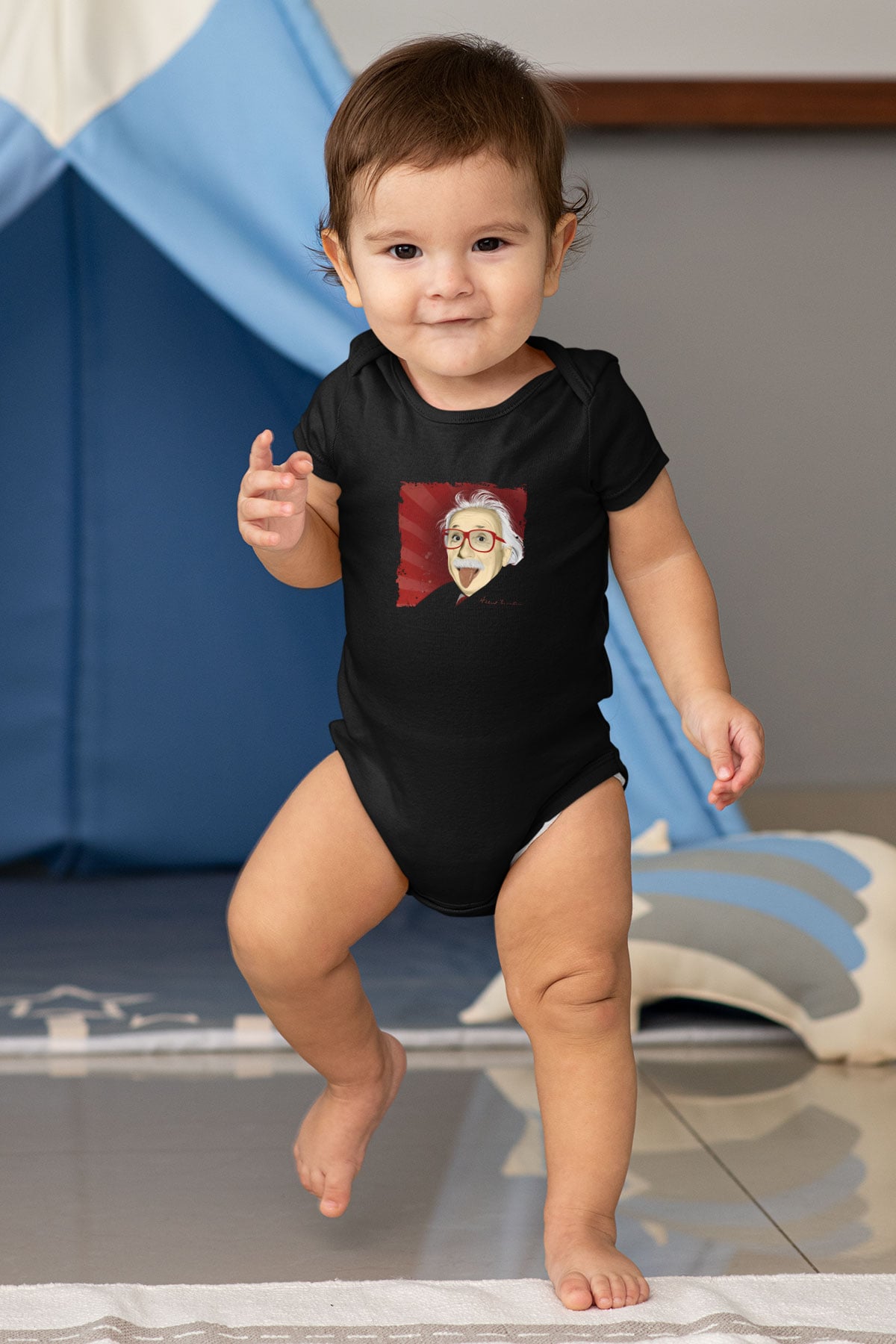 Albert Einstein Baskılı Unisex Siyah Bebek Body - Zıbın