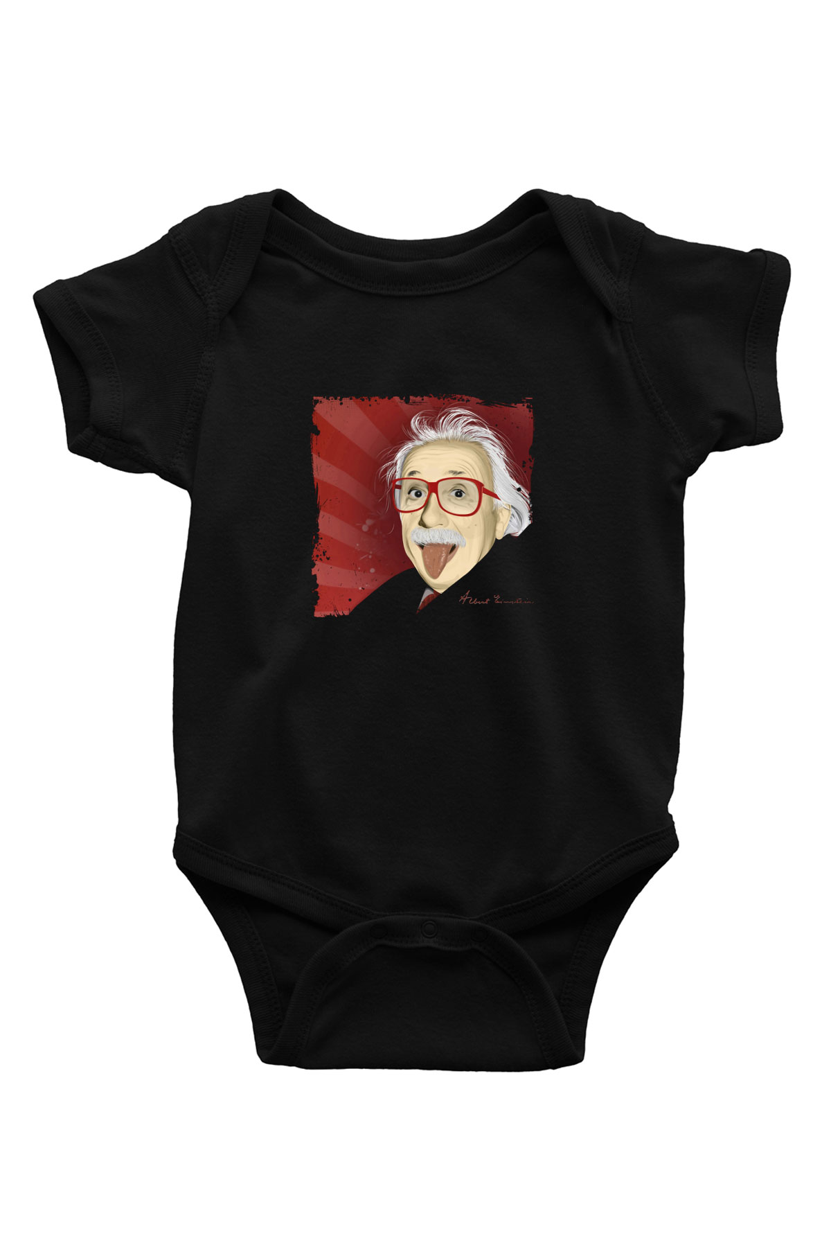 Albert Einstein Baskılı Unisex Siyah Bebek Body - Zıbın