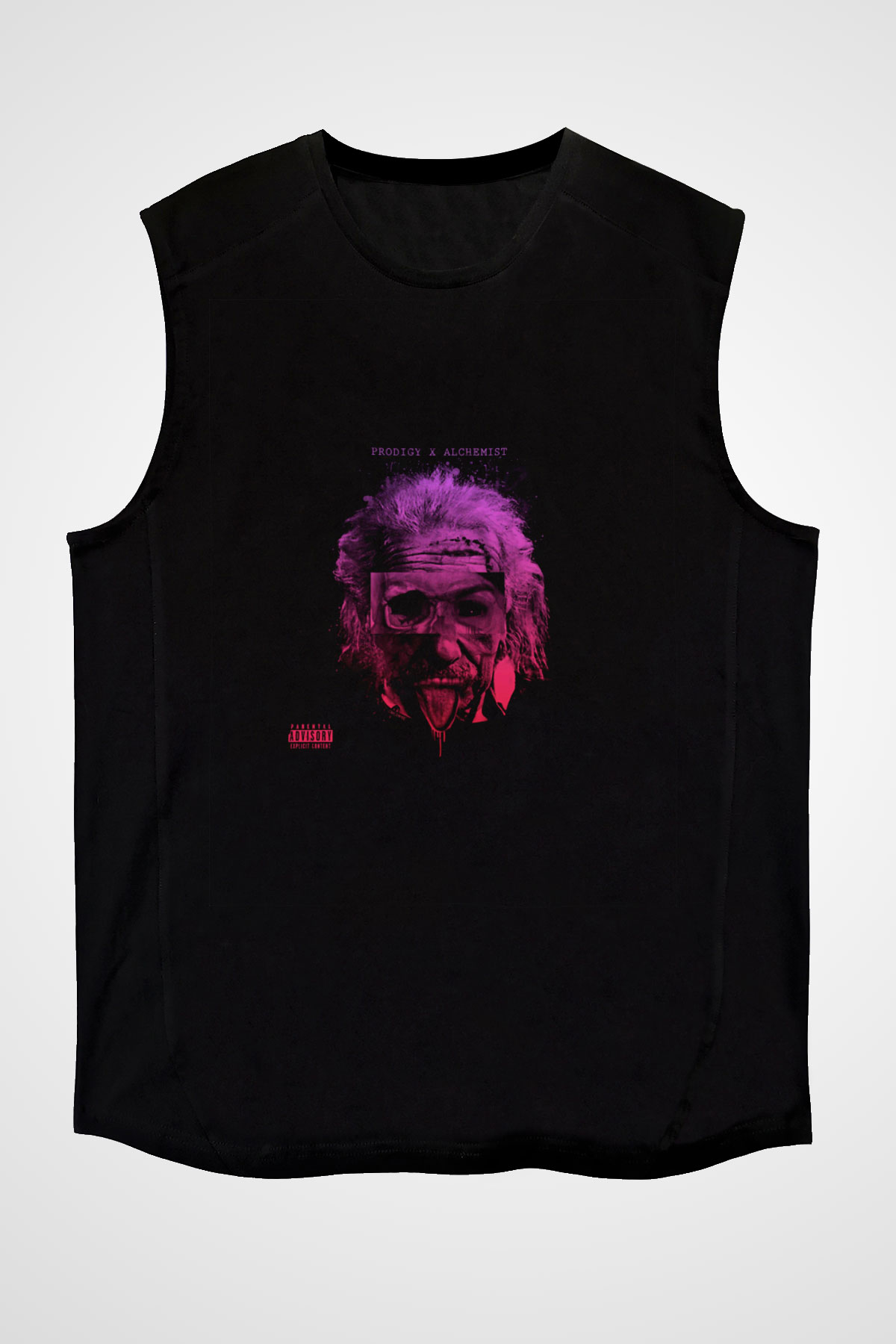 Albert Einstein Baskılı Unisex Siyah Kolsuz Tişört