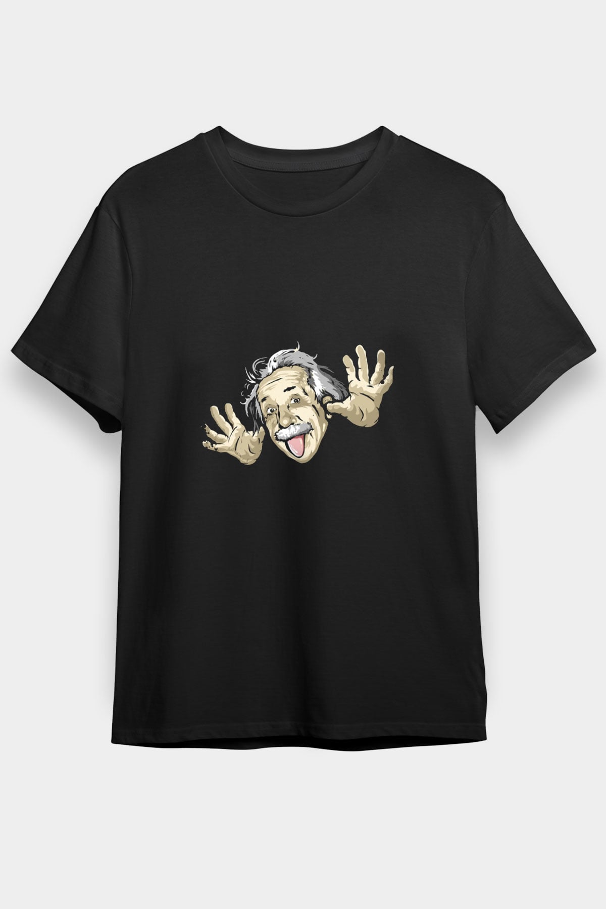 Albert Einstein Baskılı Unisex Siyah Tişört