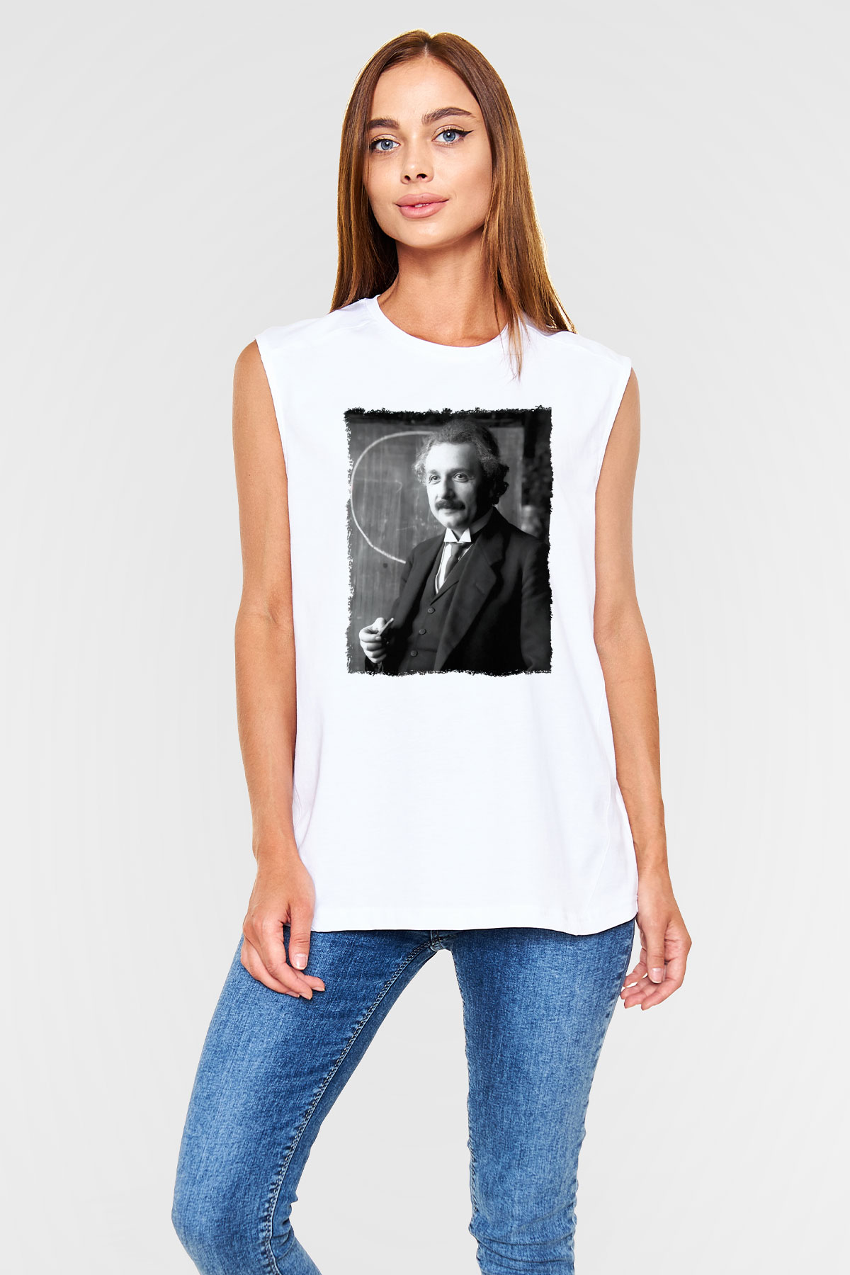 Albert Einstein Beyaz Unisex Kolsuz Tişört